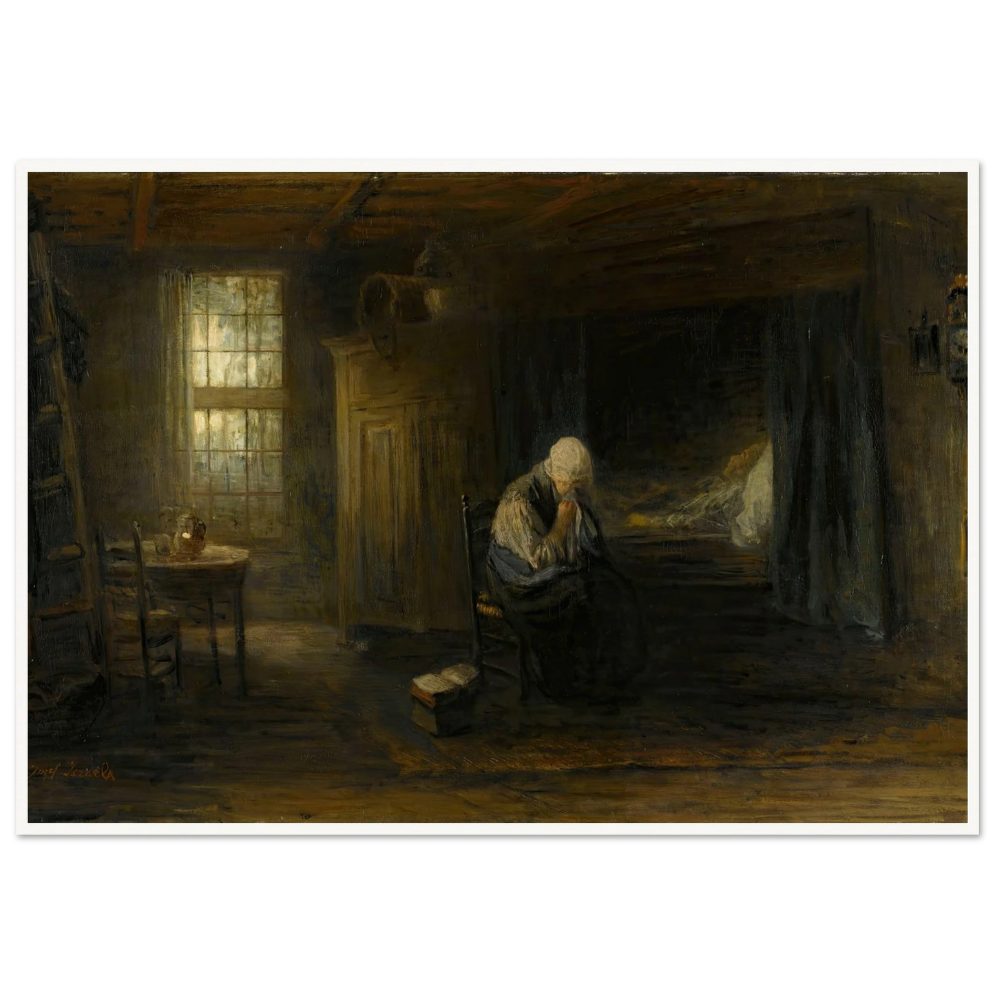 ‘Alone in the World’ (1878) Art Print | Jozef Israels - Framed Poster - 70x100 cm / 28x40″ - Black frame