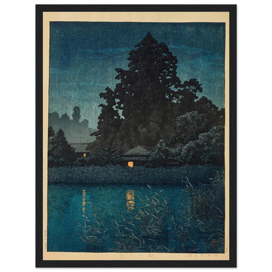 Ame no Omiya (Omiya in rain) (1930) Art Print | Kawase Hasui - Framed Poster - 30x40 cm / 12x16″ - Black frame