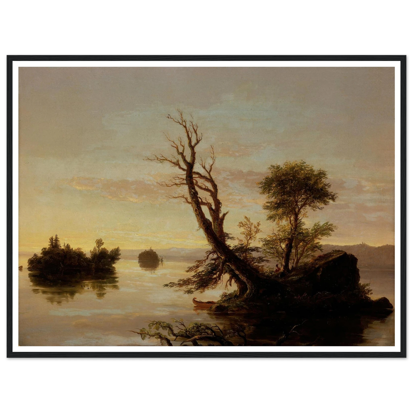 American Lake Scene (1844) Art Print | Thomas Cole - Framed Poster - 30x40 cm / 12x16″ - Black frame