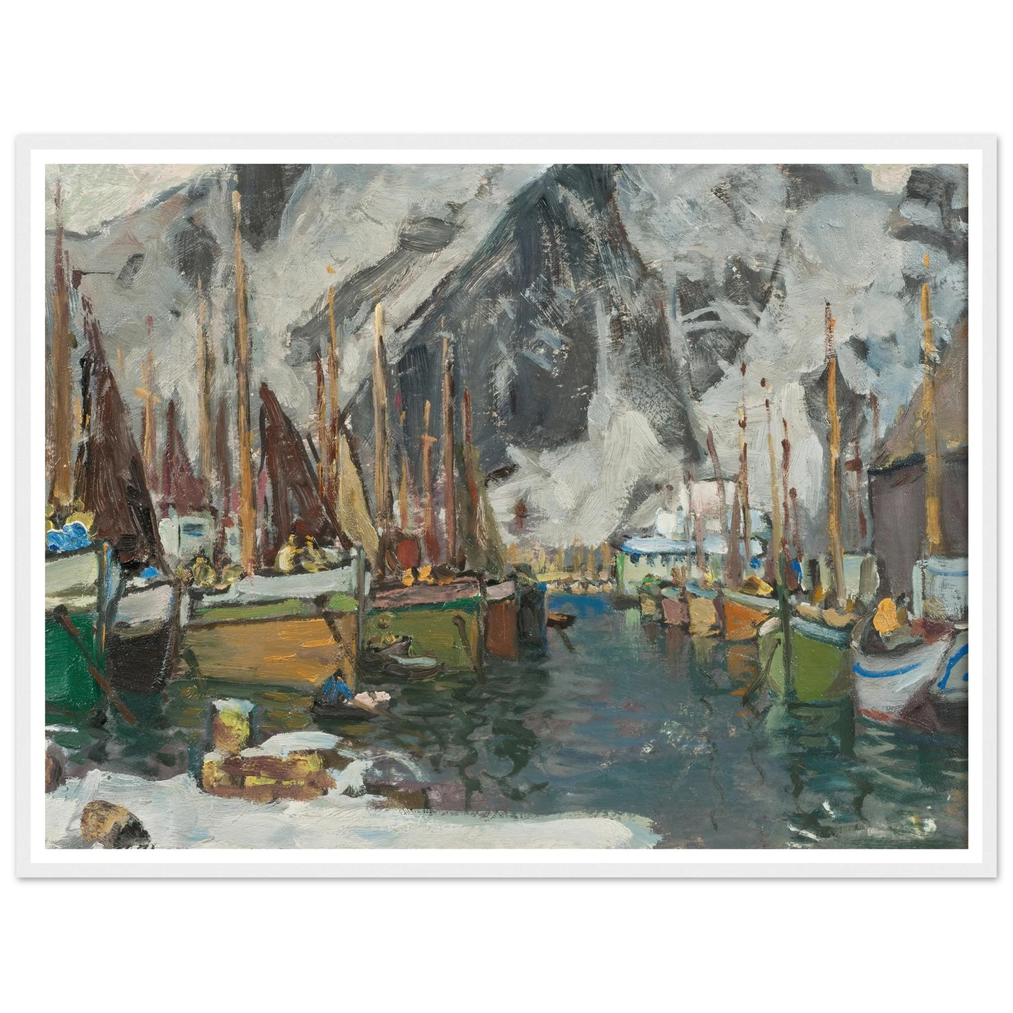 Among the Fishing Boats in Svolvaer. Study from Lofoten (1934) Art Print | Anna Boberg - Framed Poster - 30x40 cm / 12x16″ - Black frame