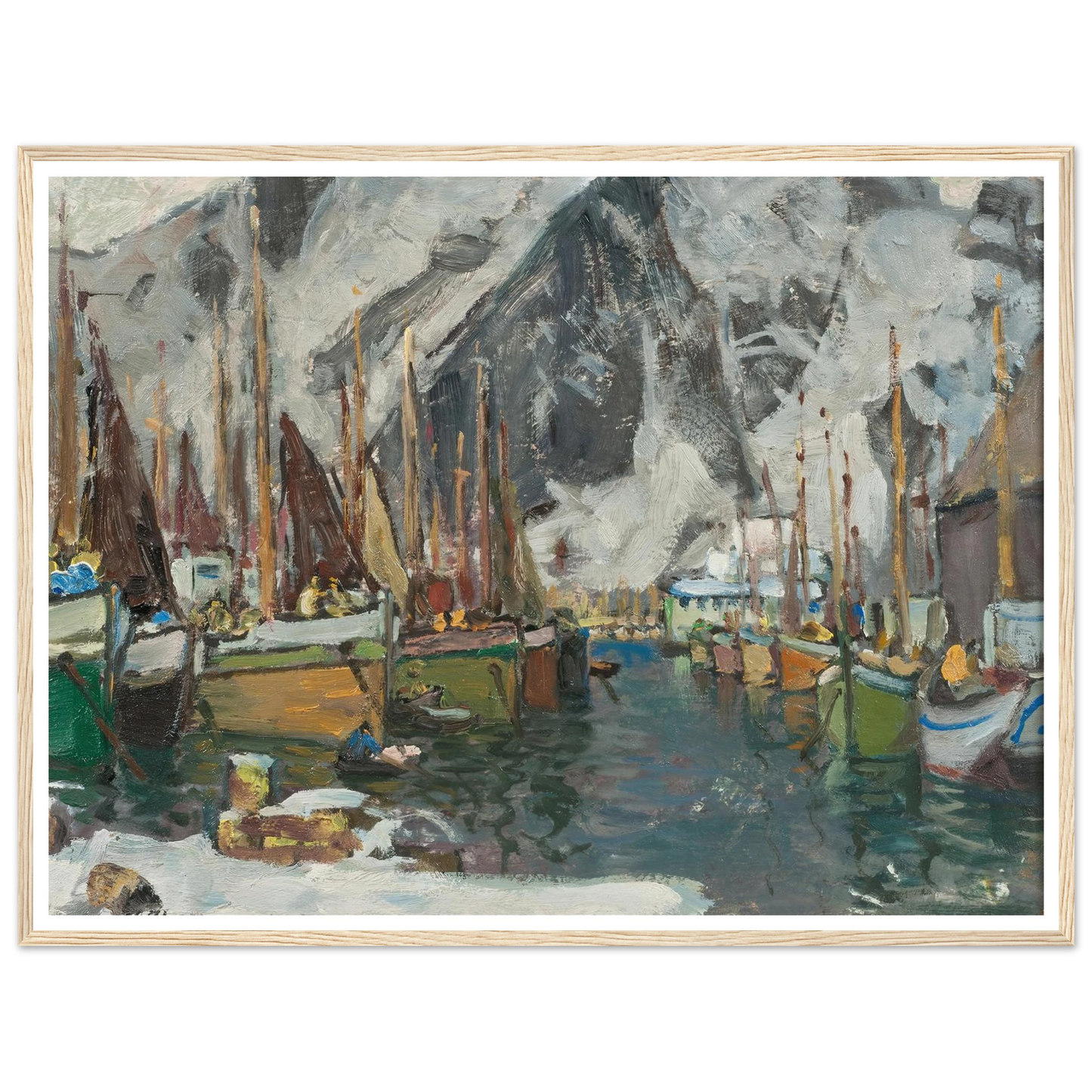 Among the Fishing Boats in Svolvaer. Study from Lofoten (1934) Art Print | Anna Boberg - Framed Poster - 30x40 cm / 12x16″ - Black frame