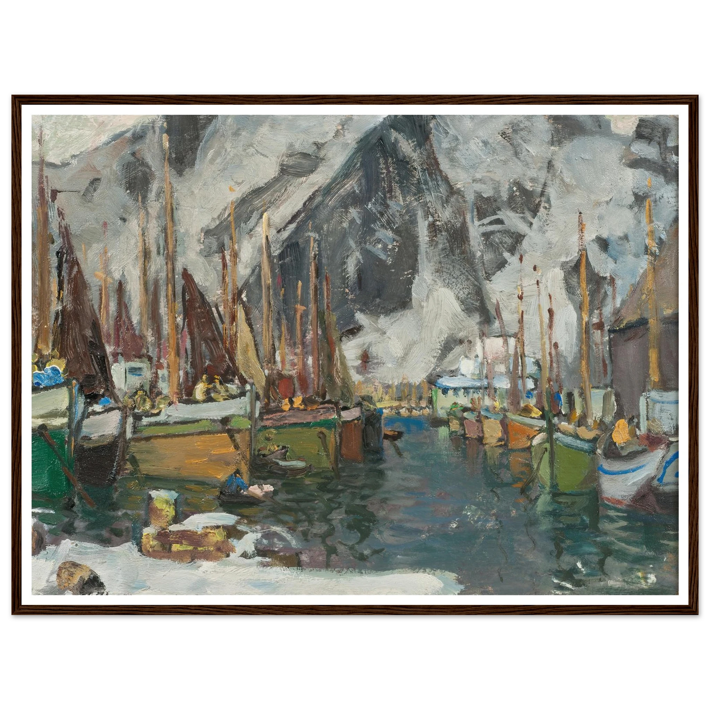 Among the Fishing Boats in Svolvaer. Study from Lofoten (1934) Art Print | Anna Boberg - Framed Poster - 30x40 cm / 12x16″ - Black frame