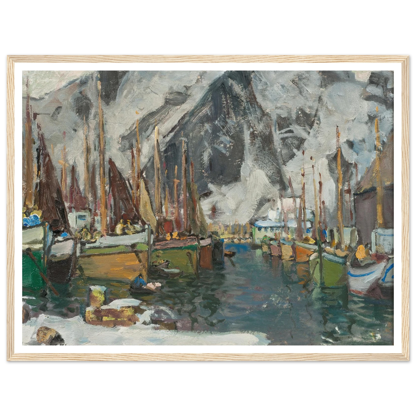 Among the Fishing Boats in Svolvaer. Study from Lofoten (1934) Art Print | Anna Boberg - Framed Poster - 30x40 cm / 12x16″ - Black frame