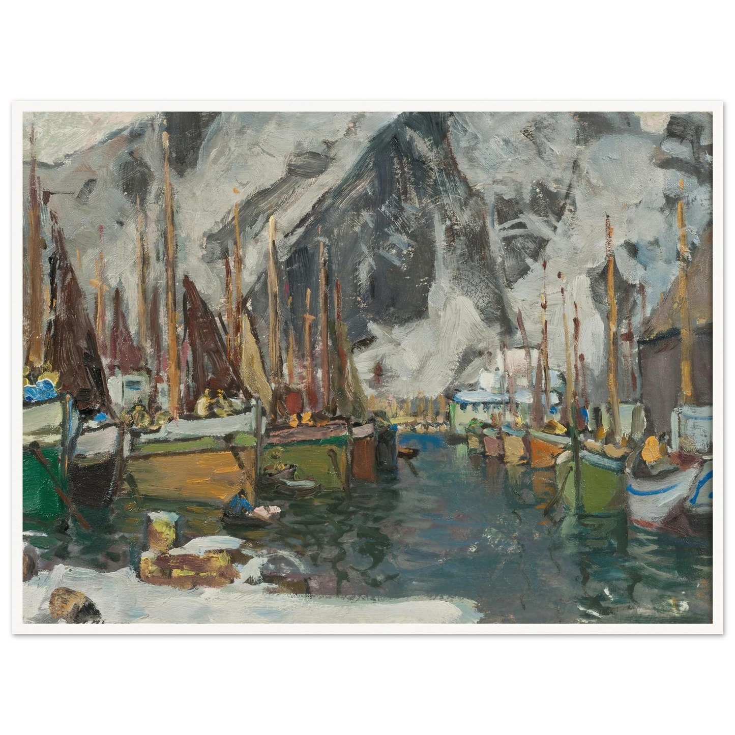 Among the Fishing Boats in Svolvaer. Study from Lofoten (1934) Art Print | Anna Boberg - Framed Poster - 30x40 cm / 12x16″ - Black frame