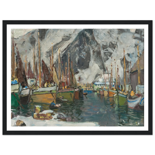 Among the Fishing Boats in Svolvaer. Study from Lofoten (1934) Art Print | Anna Boberg - Framed Poster - 30x40 cm / 12x16″ - Black frame
