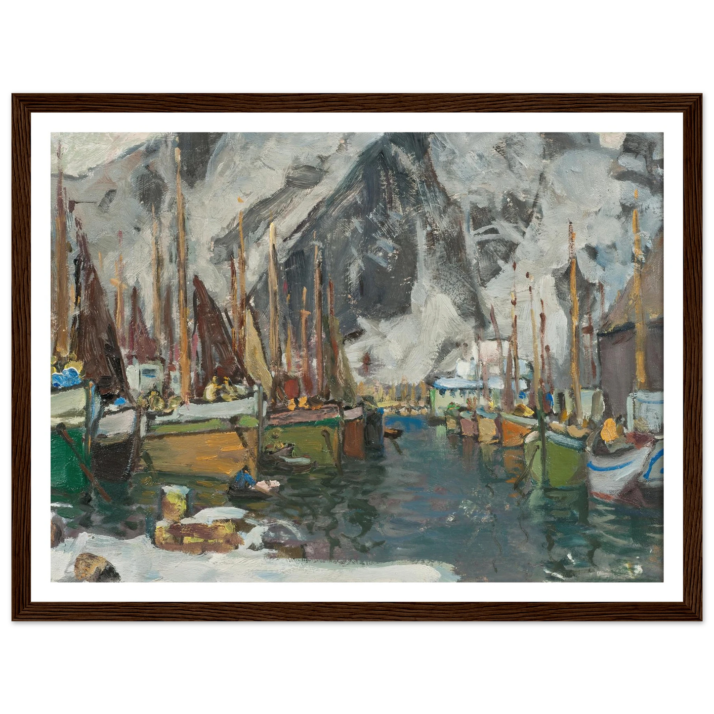 Among the Fishing Boats in Svolvaer. Study from Lofoten (1934) Art Print | Anna Boberg - Framed Poster - 30x40 cm / 12x16″ - Black frame