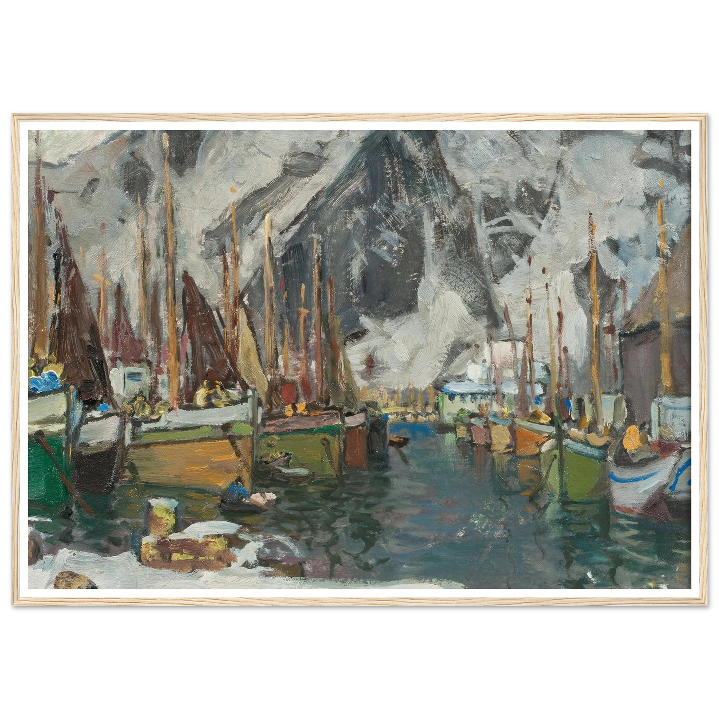Among the Fishing Boats in Svolvaer. Study from Lofoten (1934) Art Print | Anna Boberg - Framed Poster - 30x40 cm / 12x16″ - Black frame
