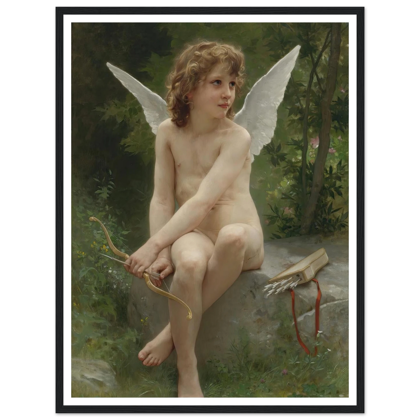 Amour À L’affût (1890) Art Print | William Bouguereau - Framed Poster - 30x40 cm / 12x16″ - Black frame