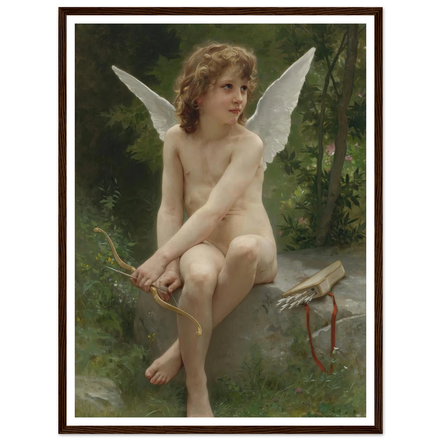 Amour À L’affût (1890) Art Print | William Bouguereau - Framed Poster - 30x40 cm / 12x16″ - Black frame
