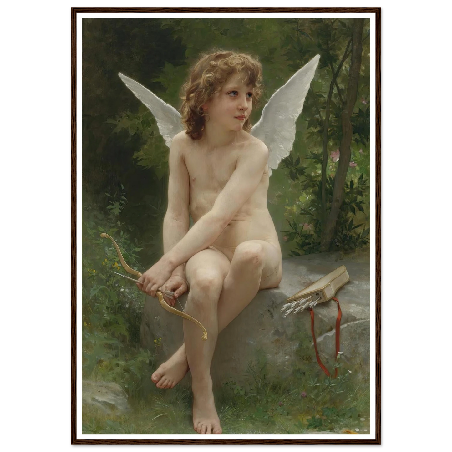 Amour À L’affût (1890) Art Print | William Bouguereau - Framed Poster - 30x40 cm / 12x16″ - Black frame