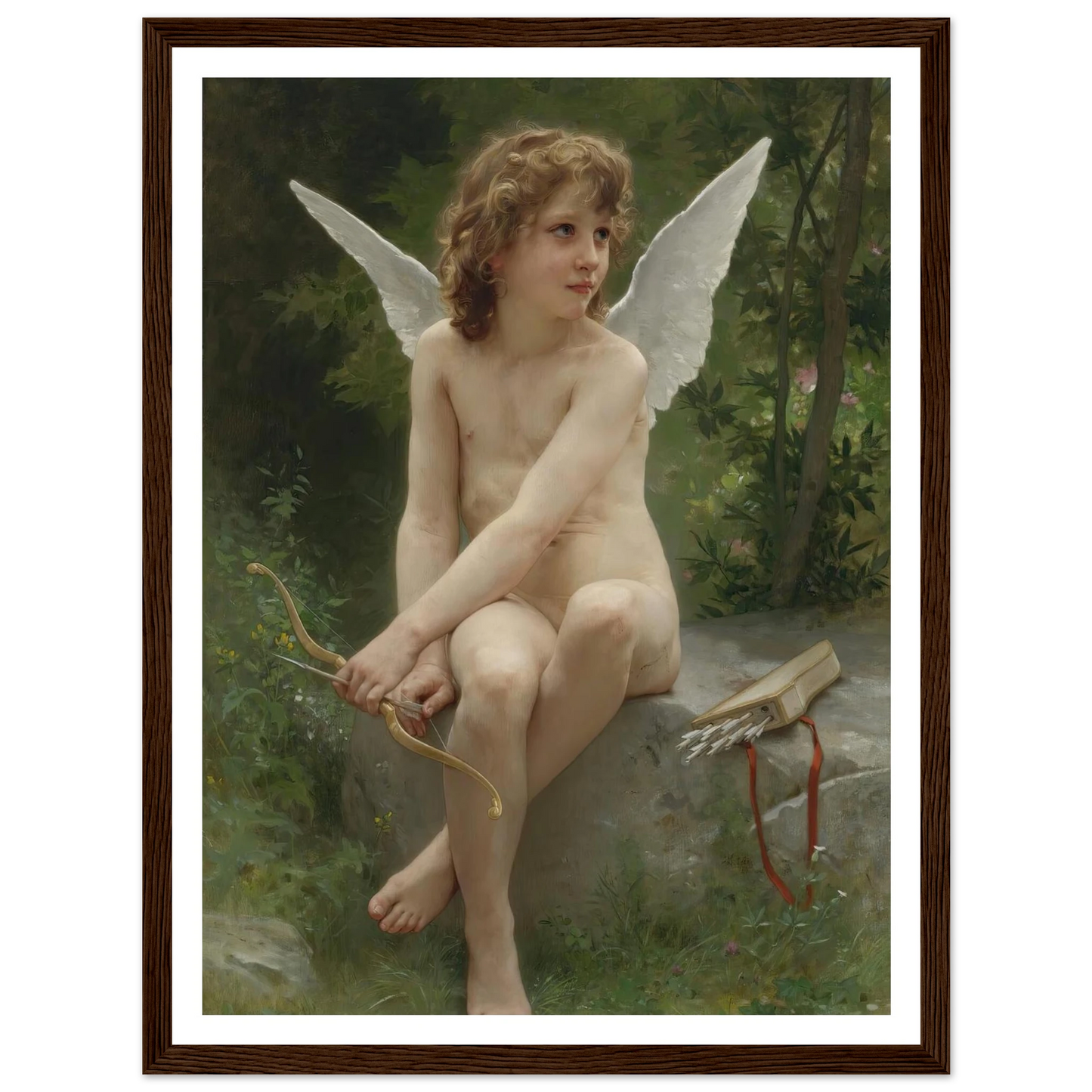 Amour À L’affût (1890) Art Print | William Bouguereau - Framed Poster - 30x40 cm / 12x16″ - Black frame