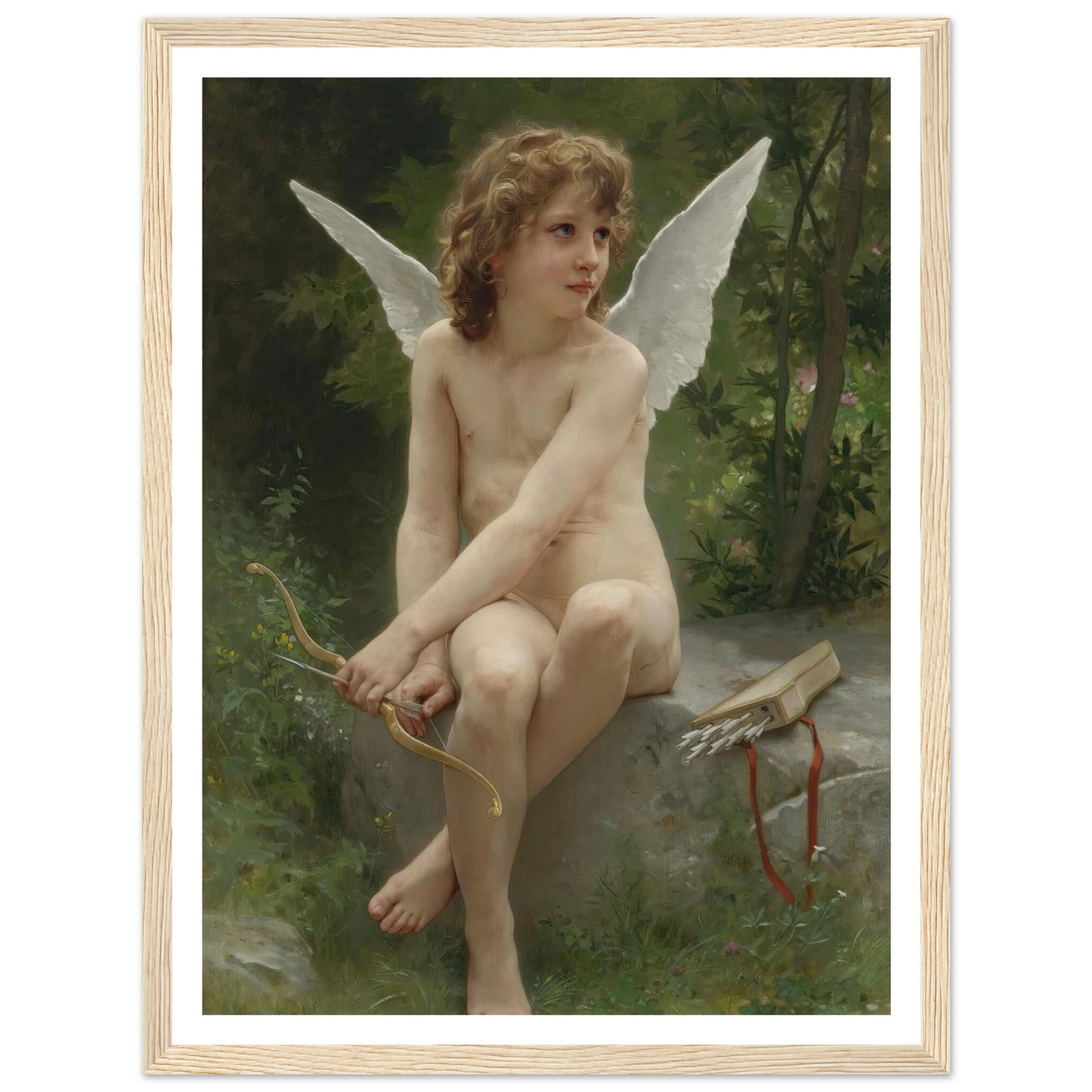 Amour À L’affût (1890) Art Print | William Bouguereau - Framed Poster - 30x40 cm / 12x16″ - Black frame