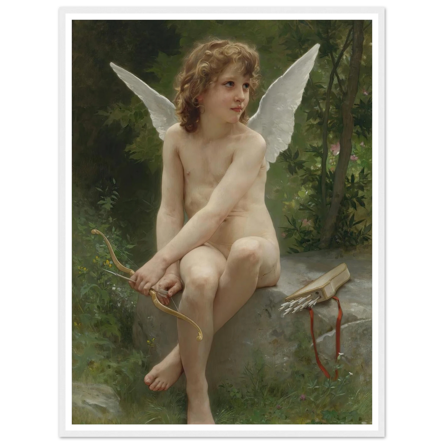 Amour À L’affût (1890) Art Print | William Bouguereau - Framed Poster - 30x40 cm / 12x16″ - Black frame