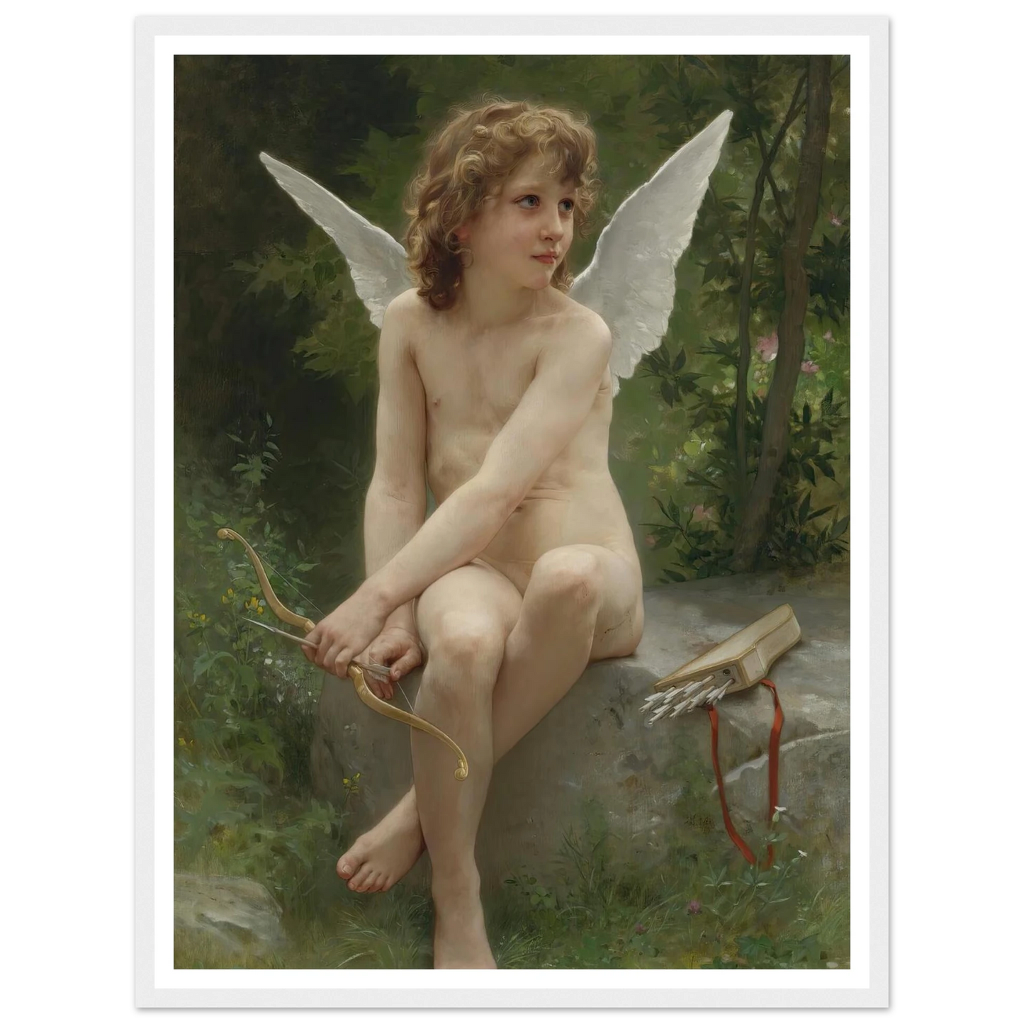 Amour À L’affût (1890) Art Print | William Bouguereau - Framed Poster - 30x40 cm / 12x16″ - Black frame