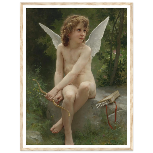Amour À L’affût (1890) Art Print | William Bouguereau - Framed Poster - 30x40 cm / 12x16″ - Black frame