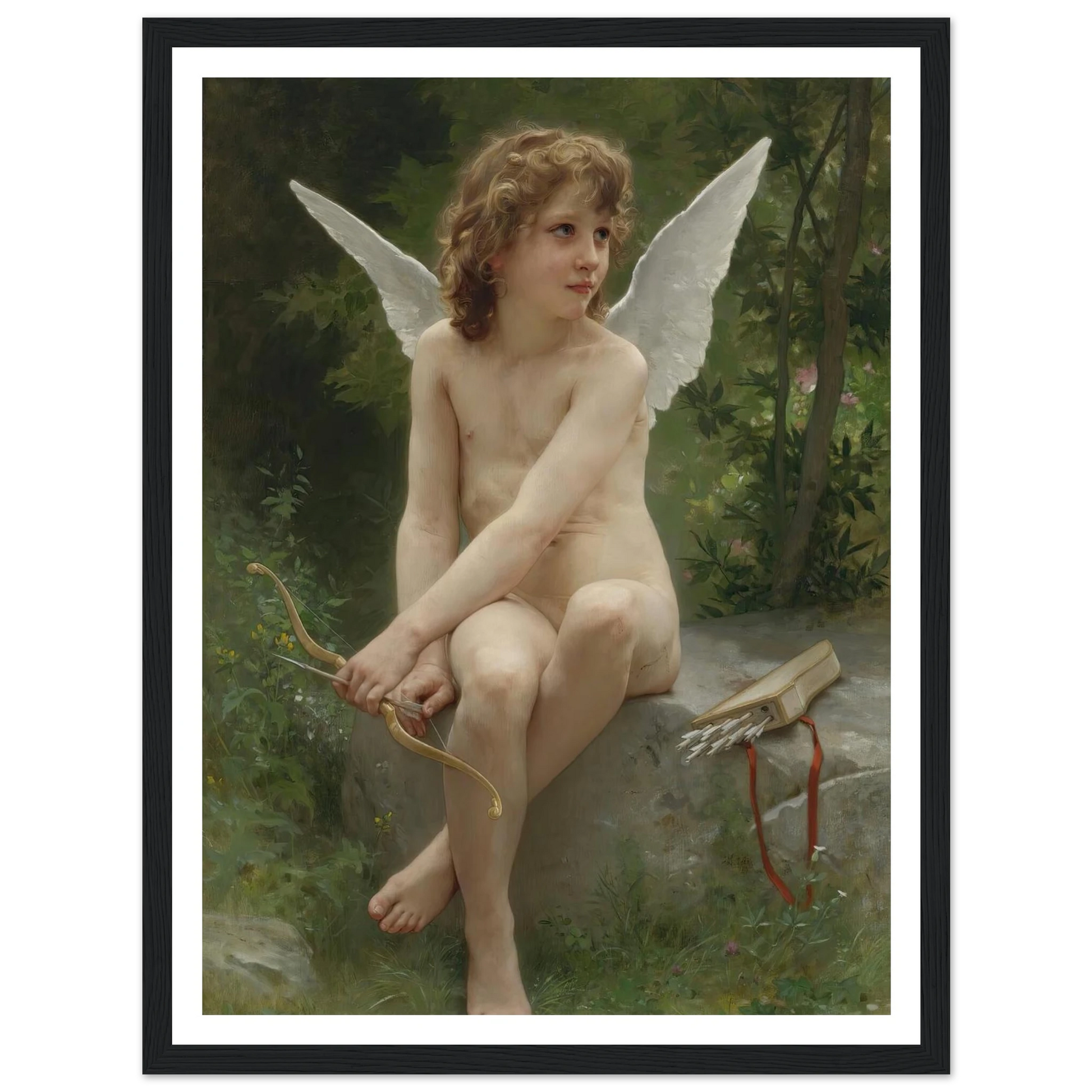 Amour À L’affût (1890) Art Print | William Bouguereau - Framed Poster - 30x40 cm / 12x16″ - Black frame