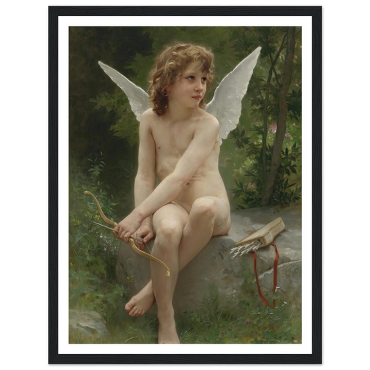 Amour À L’affût (1890) Art Print | William Bouguereau - Framed Poster - 30x40 cm / 12x16″ - Black frame