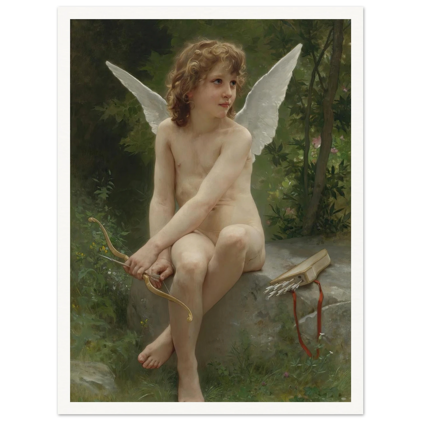 Amour À L’affût (1890) Art Print | William Bouguereau - Framed Poster - 30x40 cm / 12x16″ - Black frame