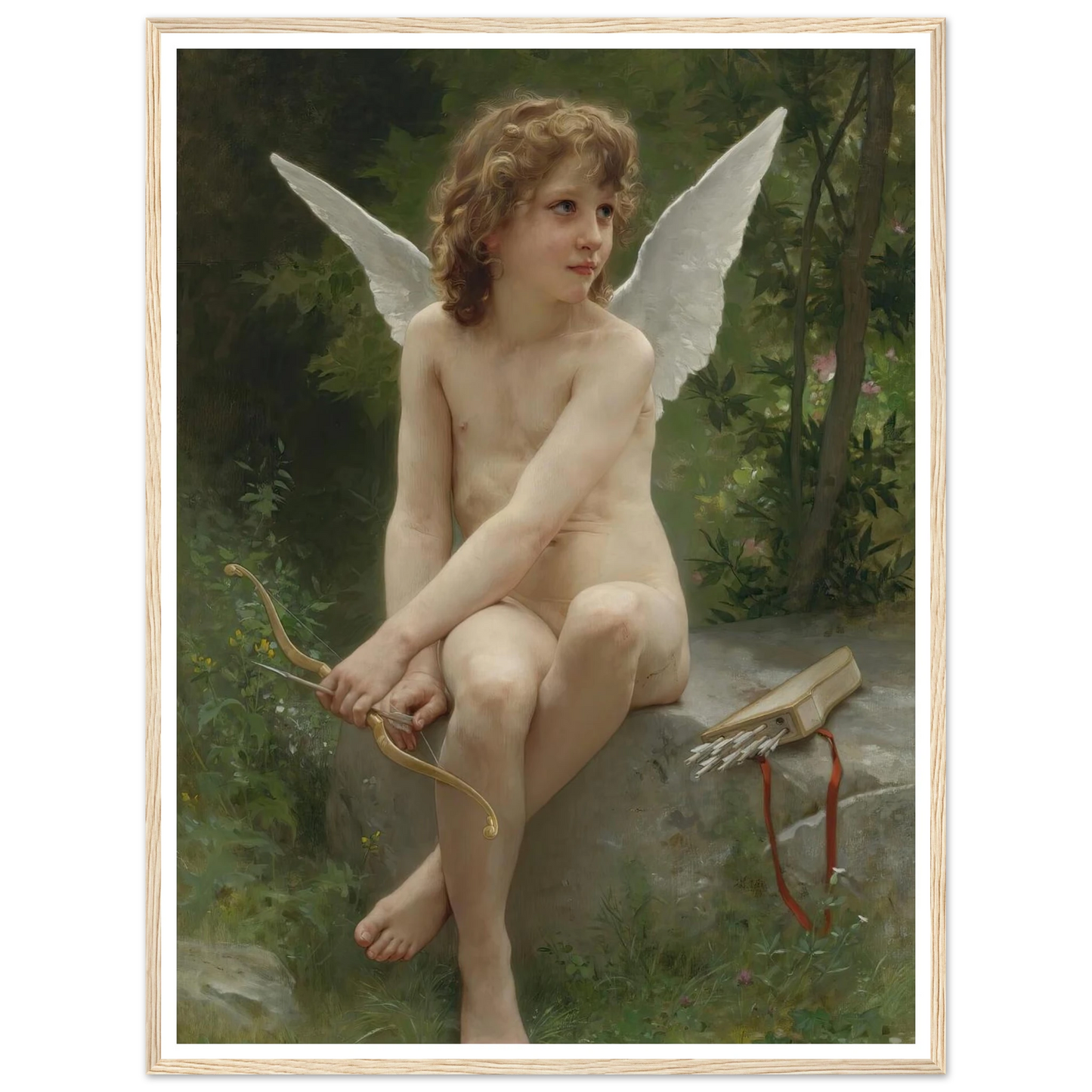 Amour À L’affût (1890) Art Print | William Bouguereau - Framed Poster - 30x40 cm / 12x16″ - Black frame