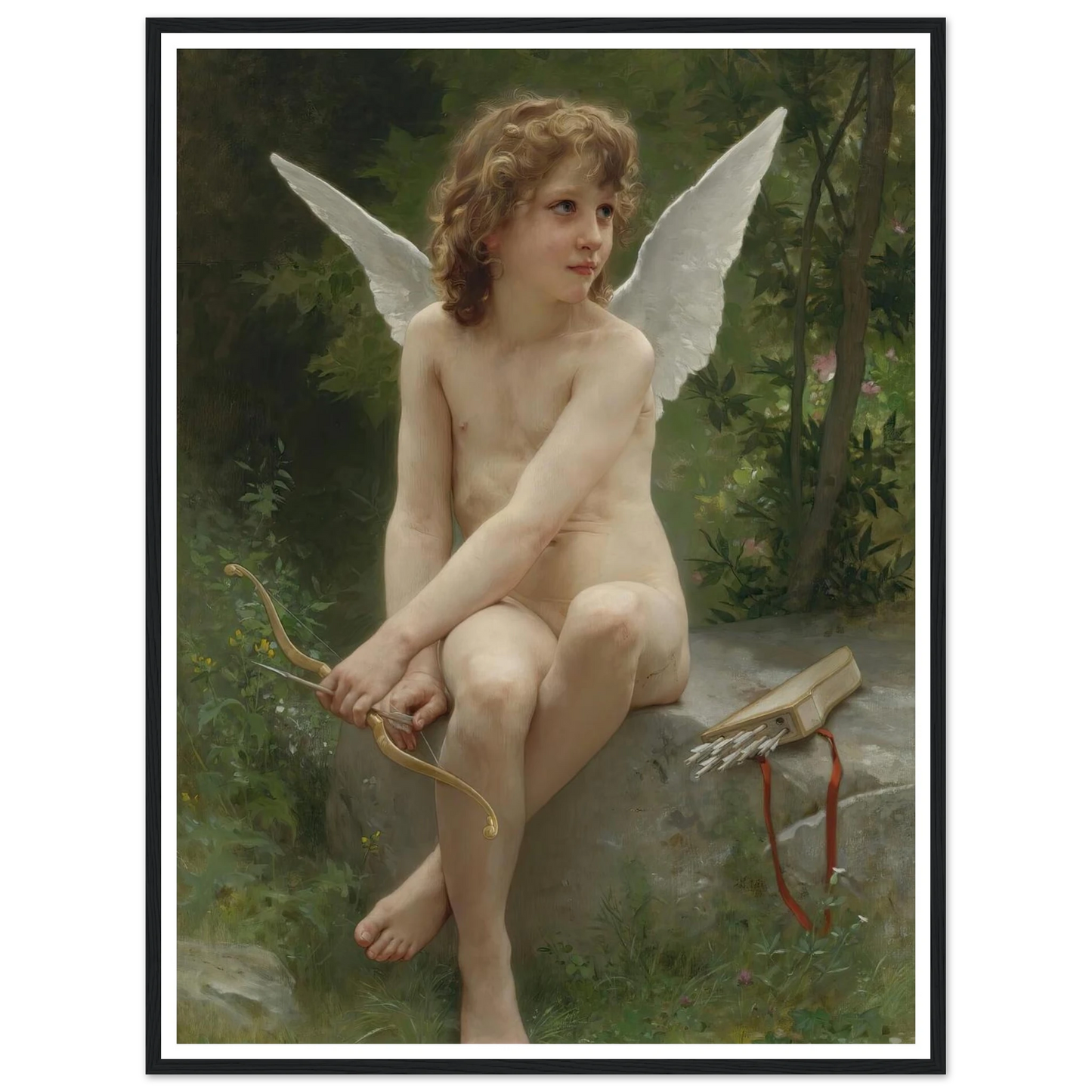 Amour À L’affût (1890) Art Print | William Bouguereau - Framed Poster - 30x40 cm / 12x16″ - Black frame