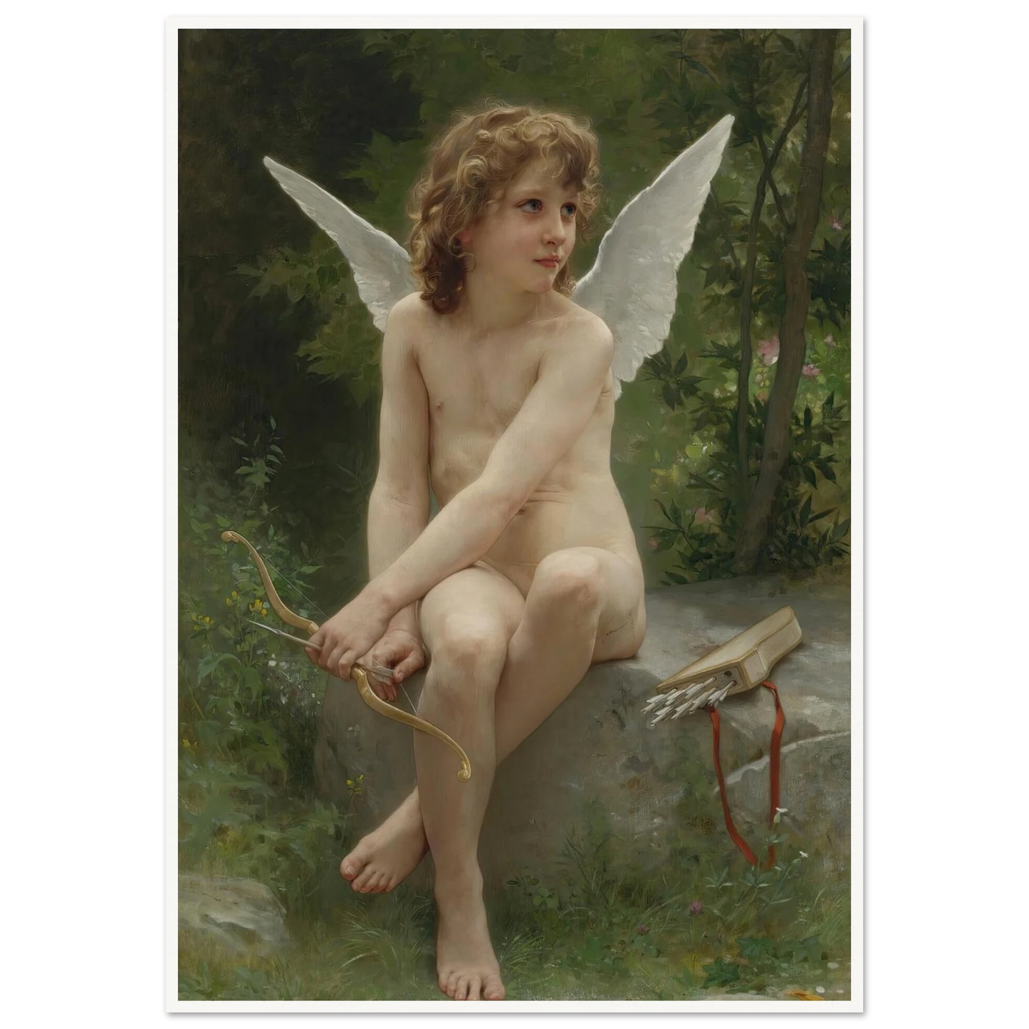 Amour À L’affût (1890) Art Print | William Bouguereau - Framed Poster - 30x40 cm / 12x16″ - Black frame
