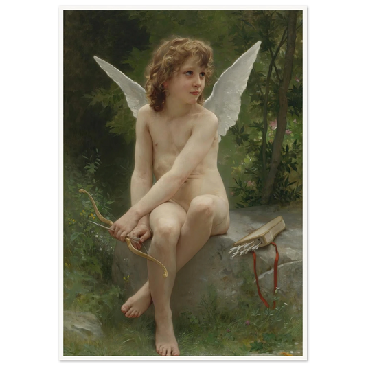 Amour À L’affût (1890) Art Print | William Bouguereau - Framed Poster - 30x40 cm / 12x16″ - Black frame