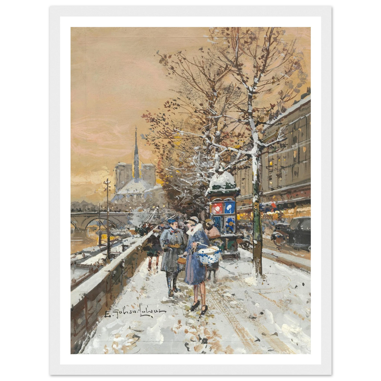 An assignation along the Seine Art Print | Eugene Galien Laloue - Framed Poster - 30x40 cm / 12x16″ - Black frame