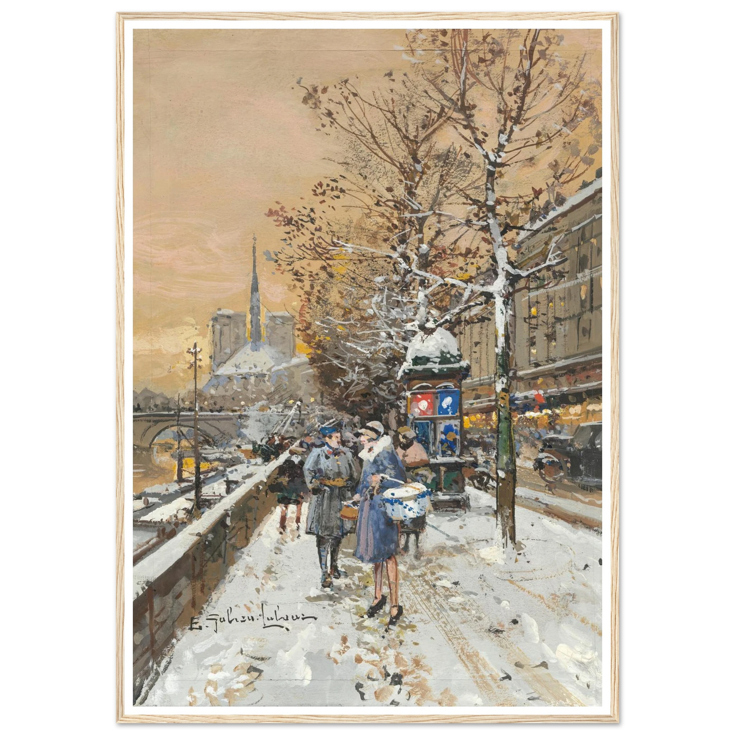 An assignation along the Seine Art Print | Eugene Galien Laloue - Framed Poster - 30x40 cm / 12x16″ - Black frame