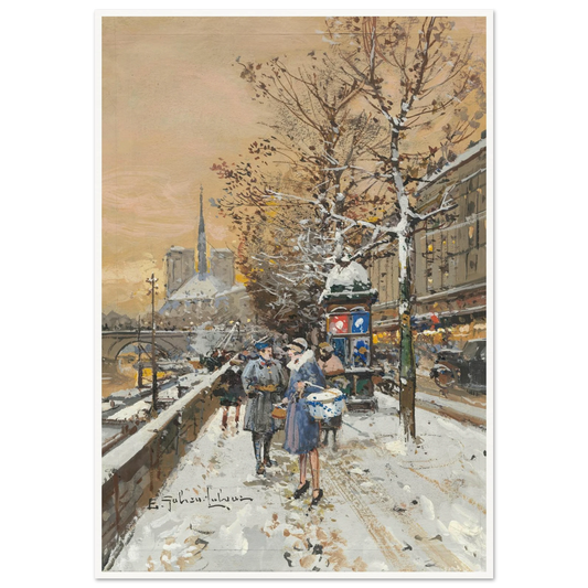 An assignation along the Seine Art Print | Eugene Galien Laloue - Framed Poster - 30x40 cm / 12x16″ - Black frame