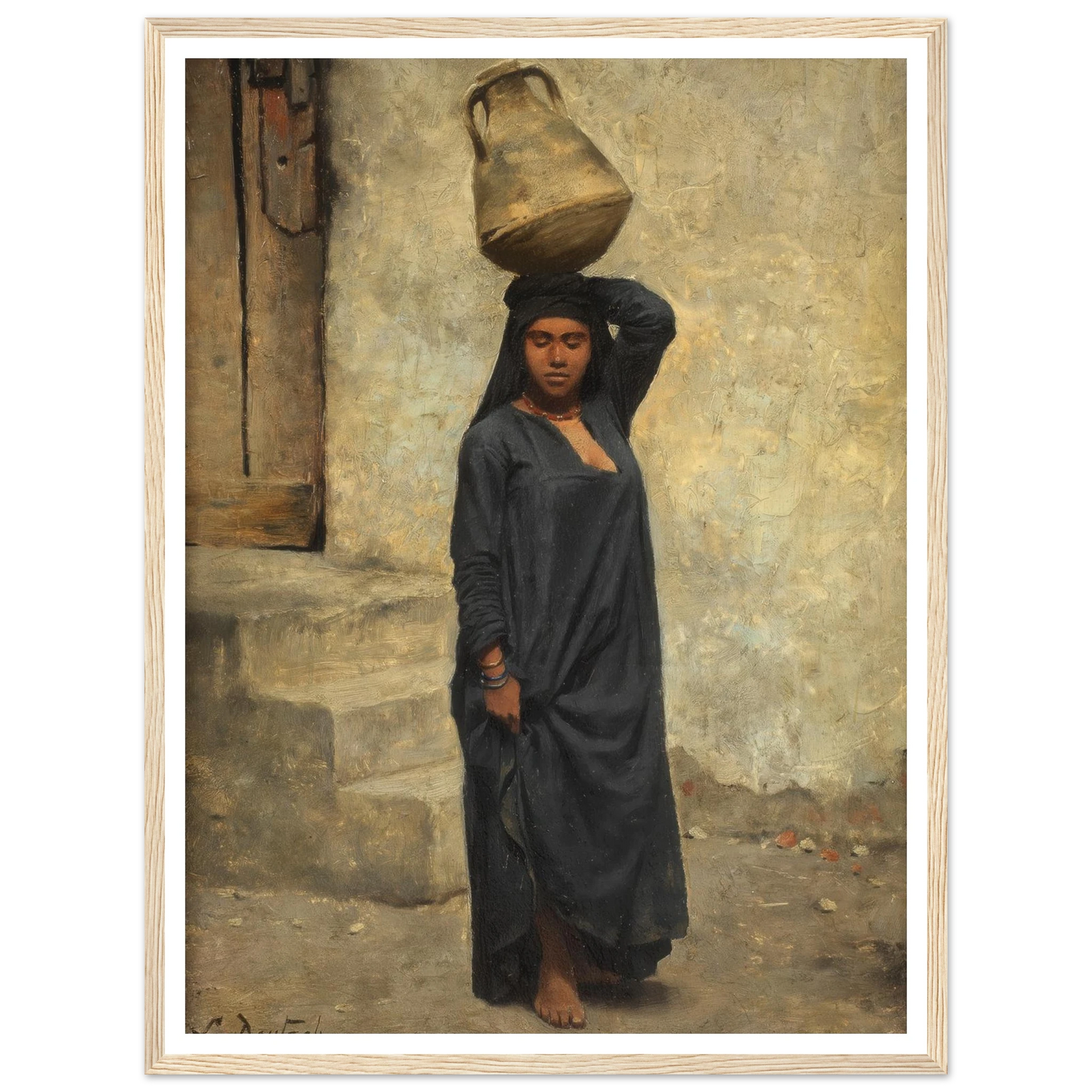 An Egyptian water carrier Art Print | Ludwig Deutsch - Framed Poster - 30x40 cm / 12x16″ - Black frame