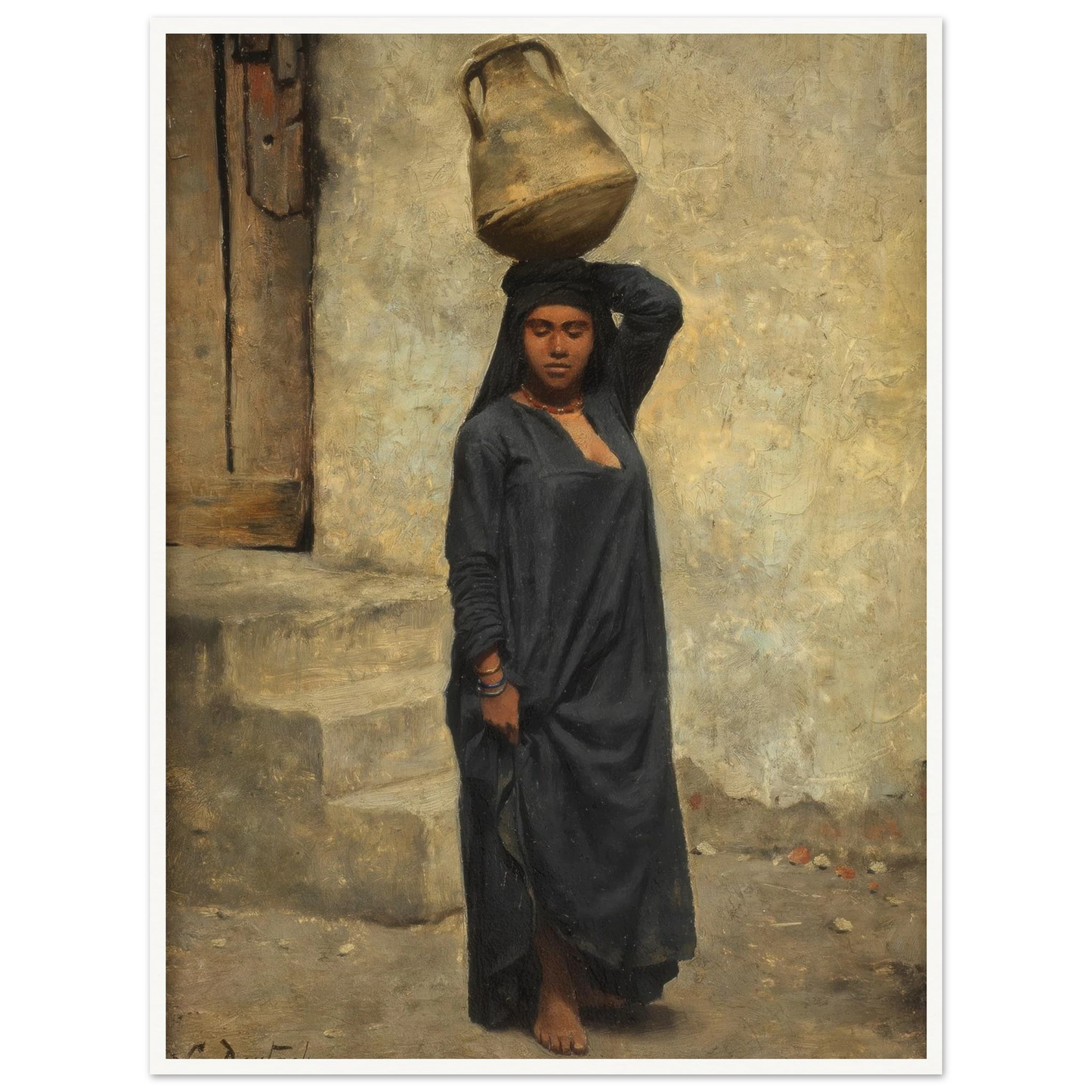 An Egyptian water carrier Art Print | Ludwig Deutsch - Framed Poster - 30x40 cm / 12x16″ - Black frame