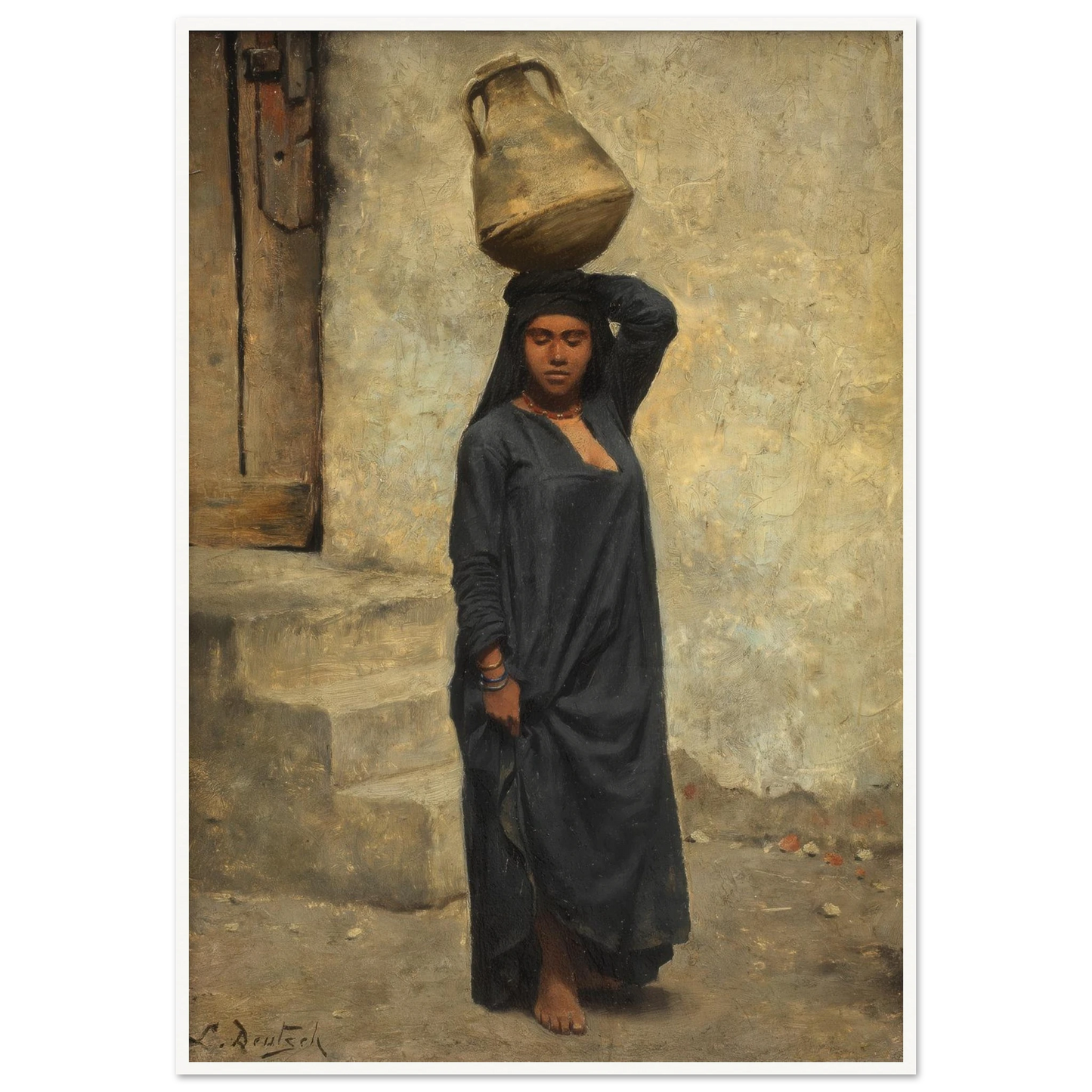 An Egyptian water carrier Art Print | Ludwig Deutsch - Framed Poster - 30x40 cm / 12x16″ - Black frame