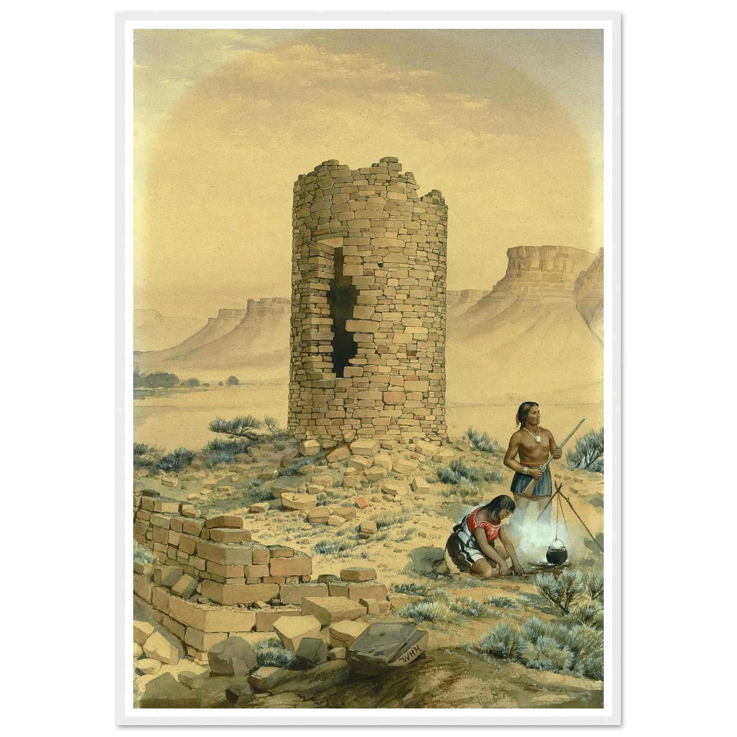 Ancient Stone Round Tower (1875) Art Print | William Henry Holmes - Framed Poster - 30x40 cm / 12x16″ - Black frame