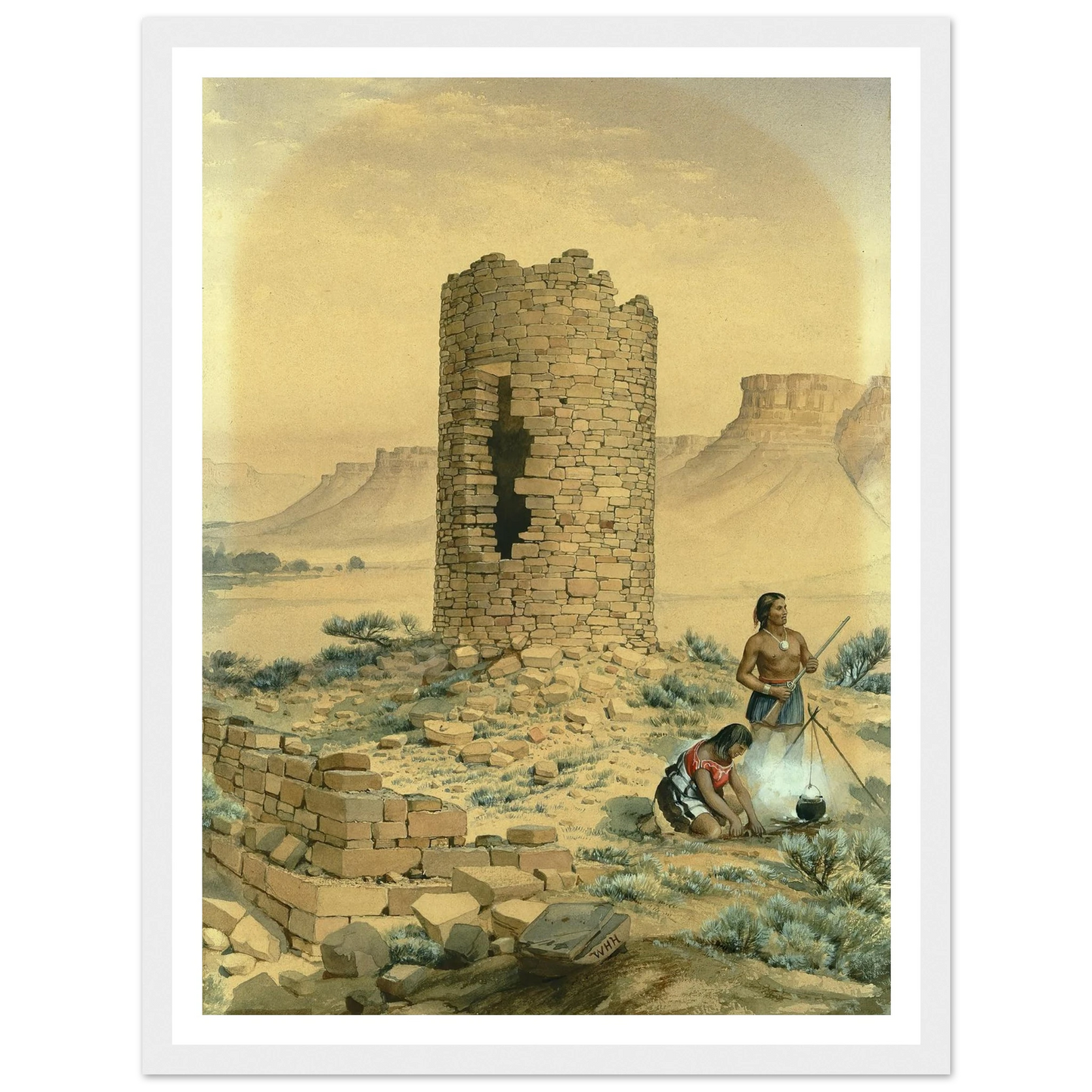 Ancient Stone Round Tower (1875) Art Print | William Henry Holmes - Framed Poster - 30x40 cm / 12x16″ - Black frame