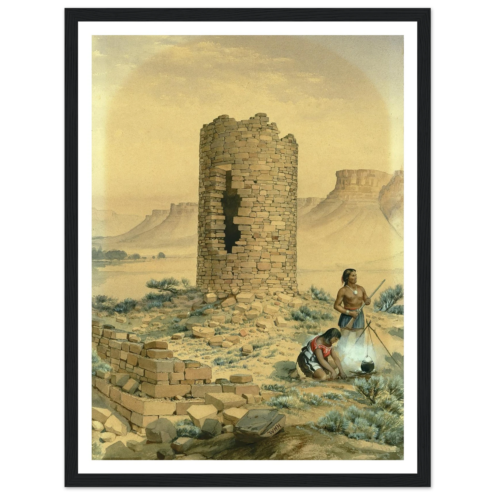 Ancient Stone Round Tower (1875) Art Print | William Henry Holmes - Framed Poster - 30x40 cm / 12x16″ - Black frame