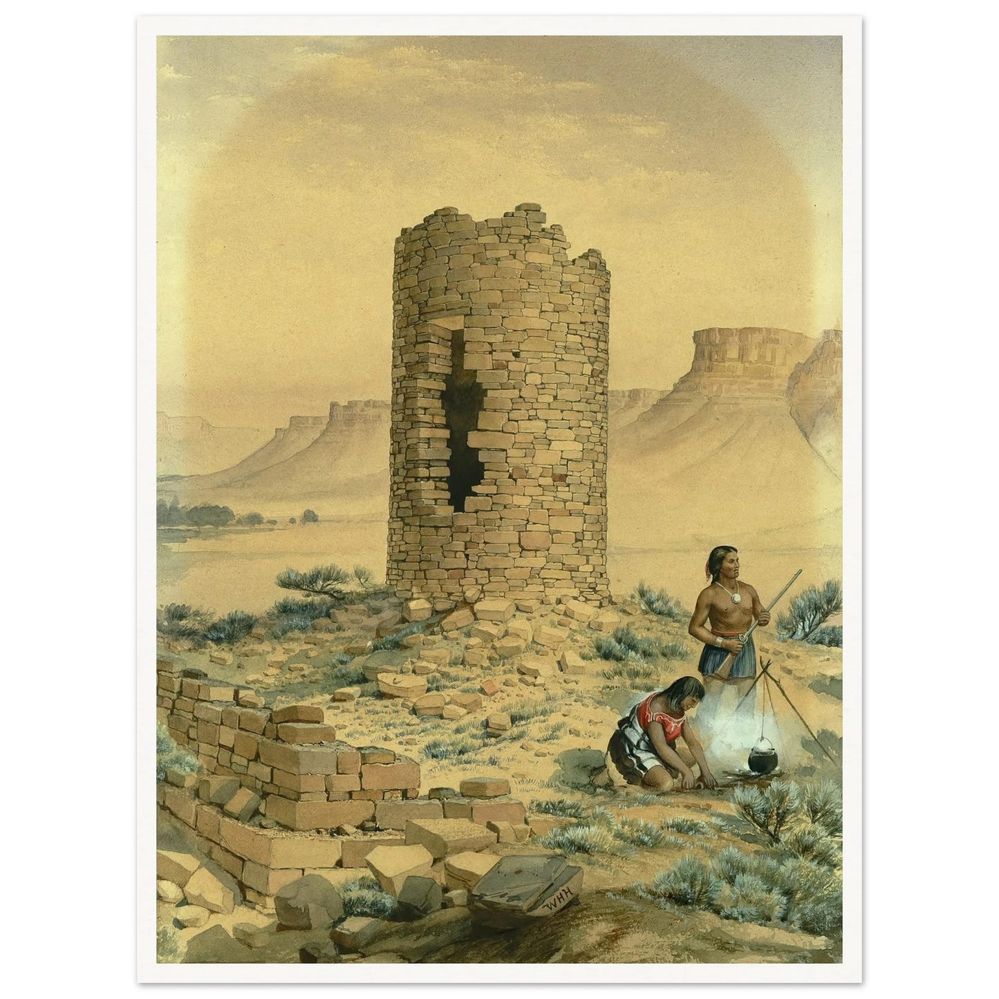 Ancient Stone Round Tower (1875) Art Print | William Henry Holmes - Framed Poster - 30x40 cm / 12x16″ - Black frame