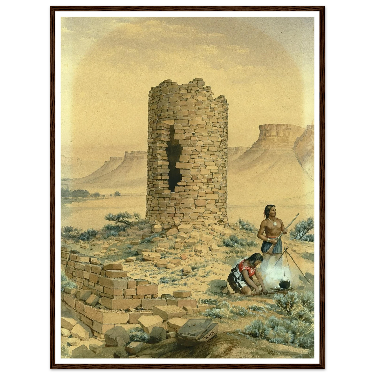 Ancient Stone Round Tower (1875) Art Print | William Henry Holmes - Framed Poster - 30x40 cm / 12x16″ - Black frame