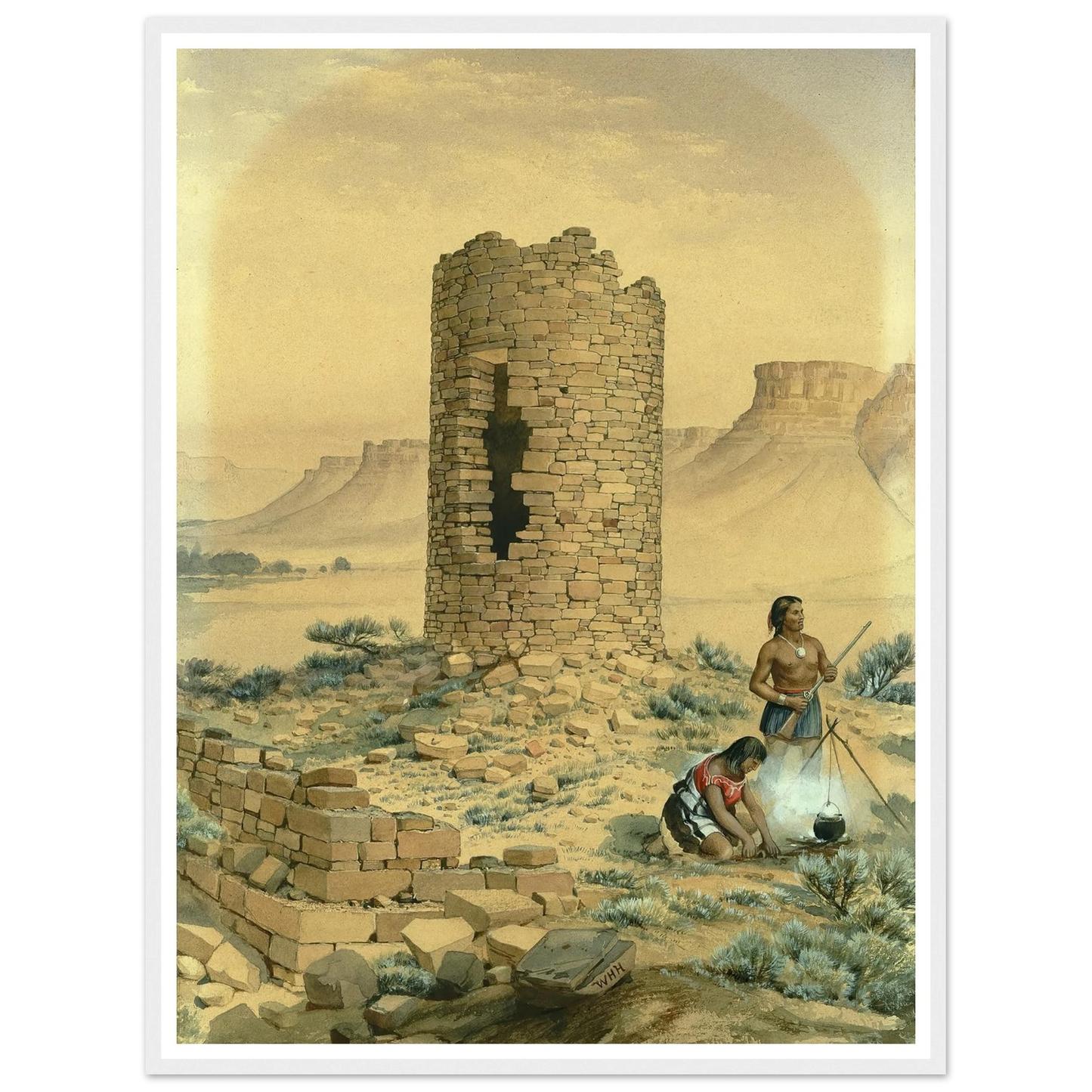 Ancient Stone Round Tower (1875) Art Print | William Henry Holmes - Framed Poster - 30x40 cm / 12x16″ - Black frame
