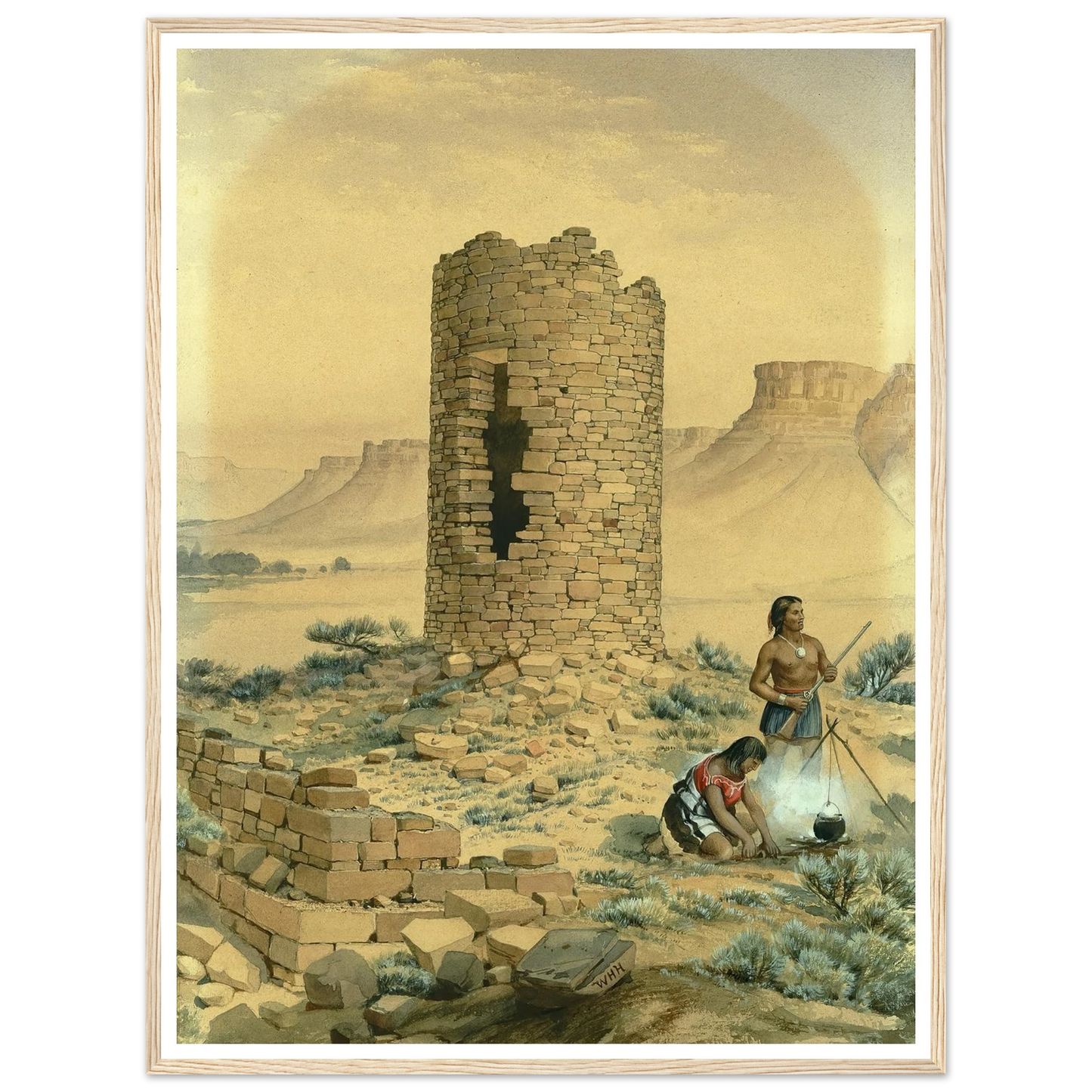 Ancient Stone Round Tower (1875) Art Print | William Henry Holmes - Framed Poster - 30x40 cm / 12x16″ - Black frame