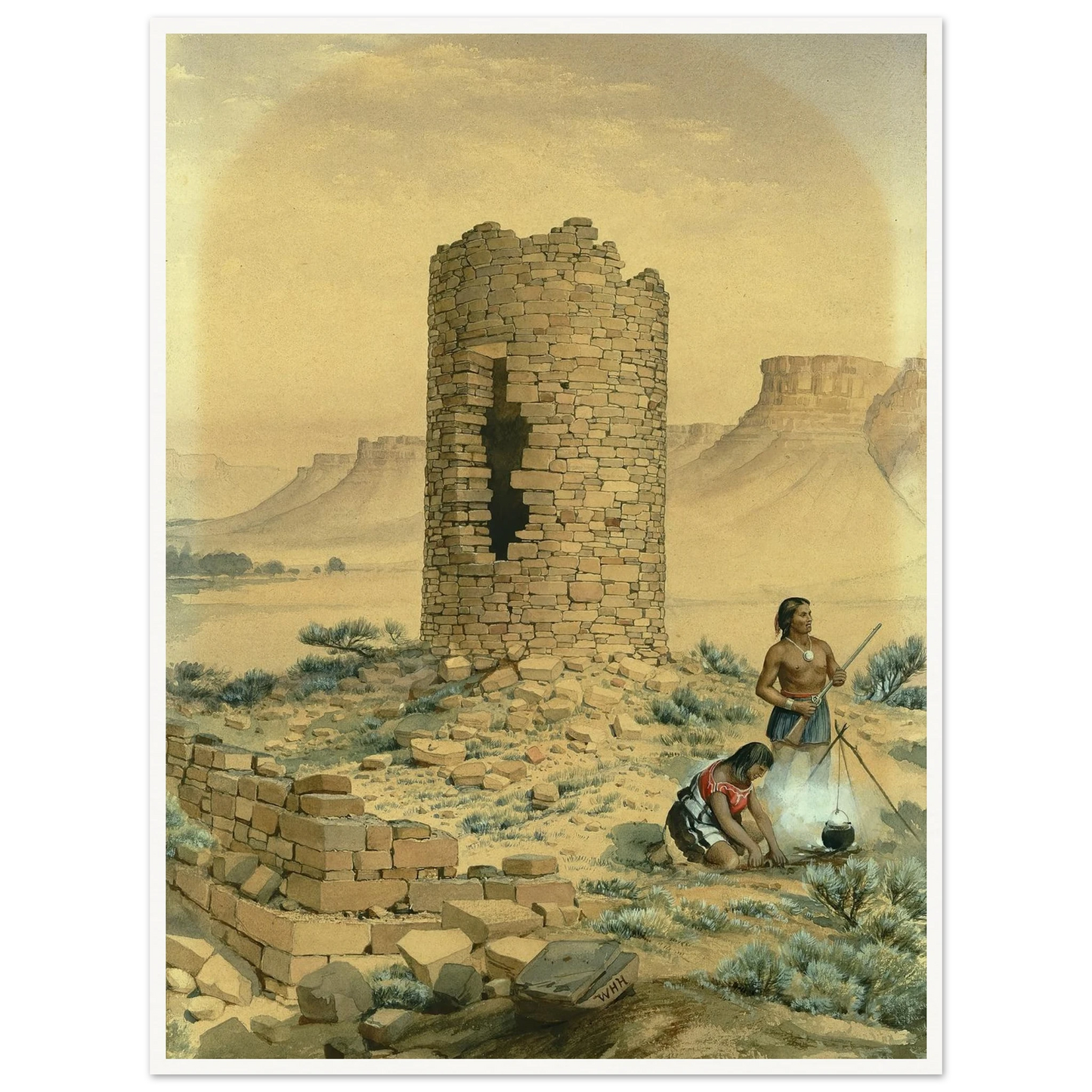Ancient Stone Round Tower (1875) Art Print | William Henry Holmes - Framed Poster - 30x40 cm / 12x16″ - Black frame