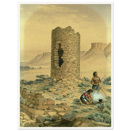 Ancient Stone Round Tower (1875) Art Print | William Henry Holmes - Framed Poster - 30x40 cm / 12x16″ - Black frame