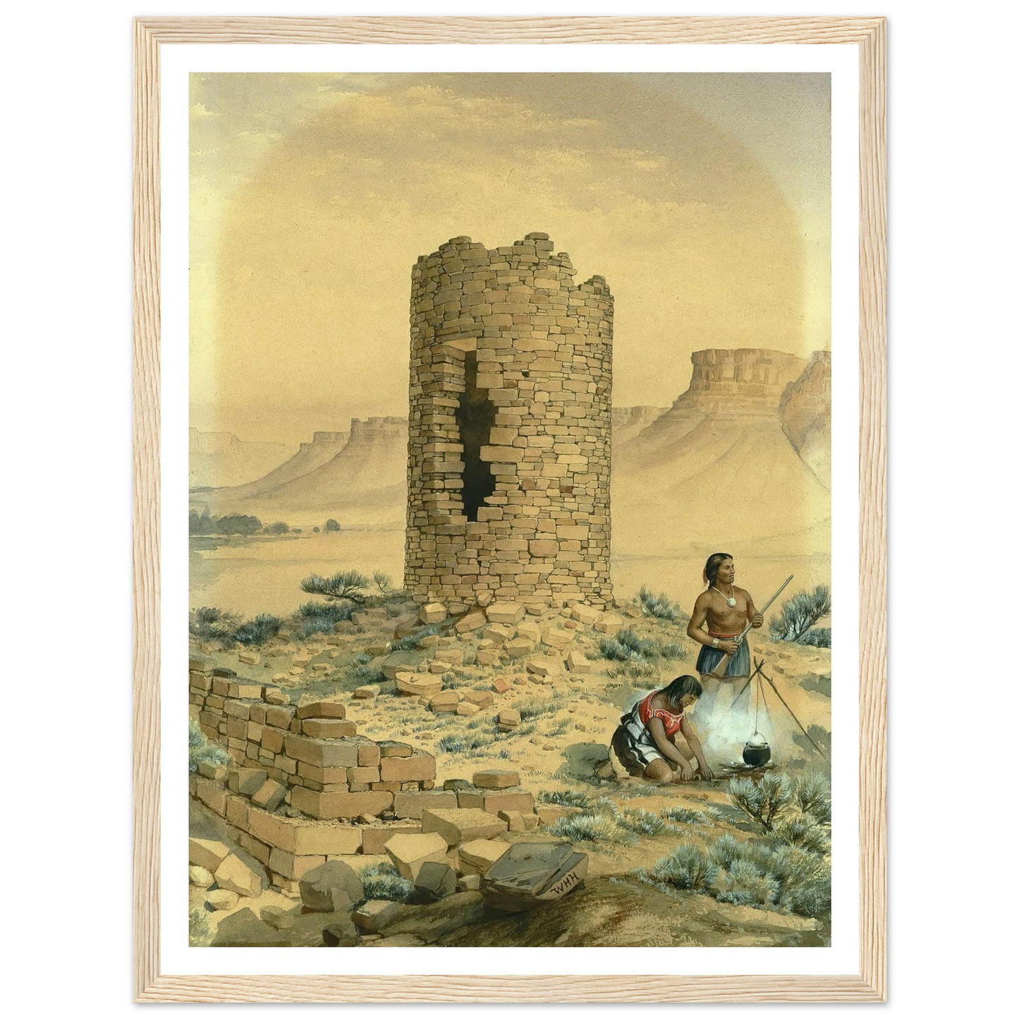 Ancient Stone Round Tower (1875) Art Print | William Henry Holmes - Framed Poster - 30x40 cm / 12x16″ - Black frame