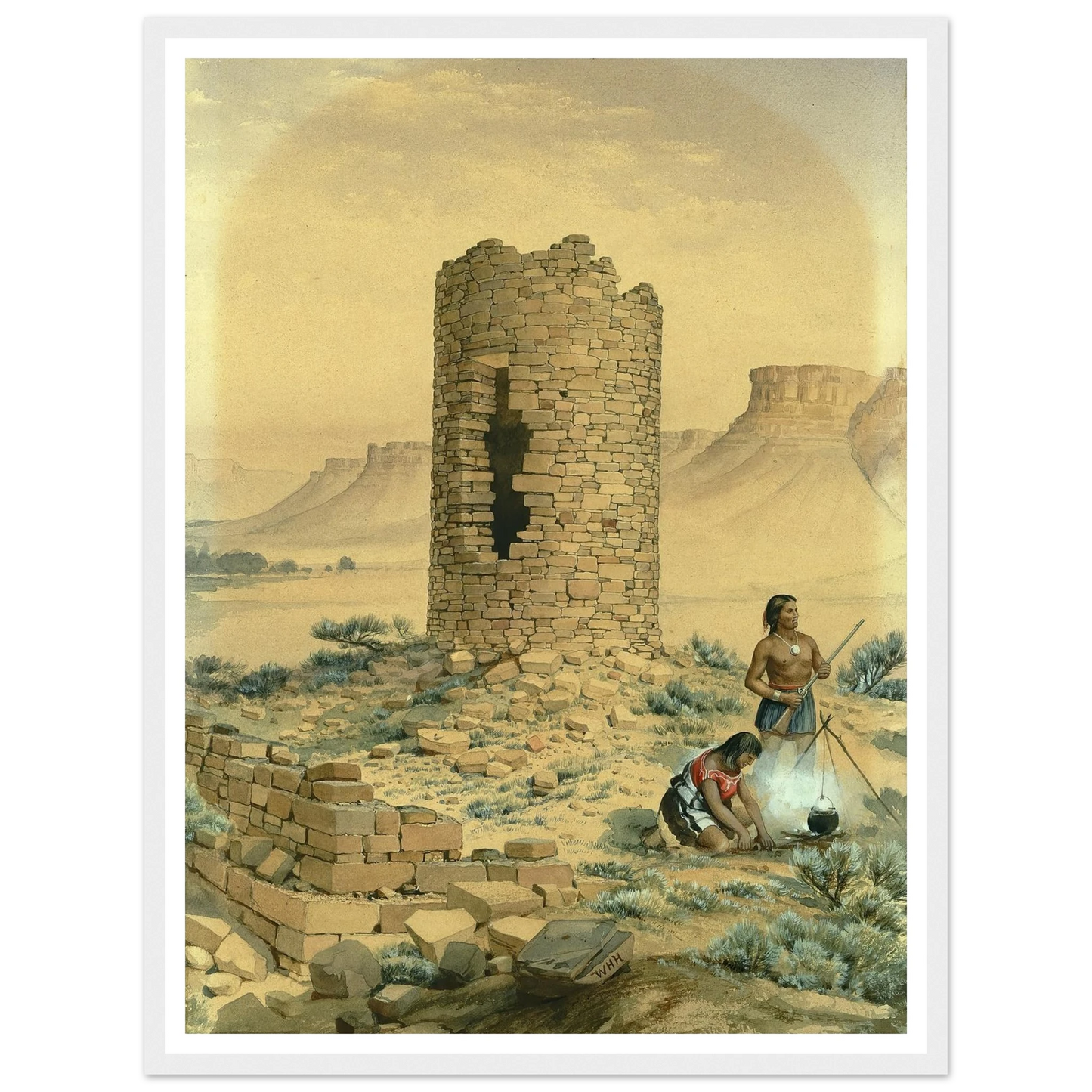 Ancient Stone Round Tower (1875) Art Print | William Henry Holmes - Framed Poster - 30x40 cm / 12x16″ - Black frame