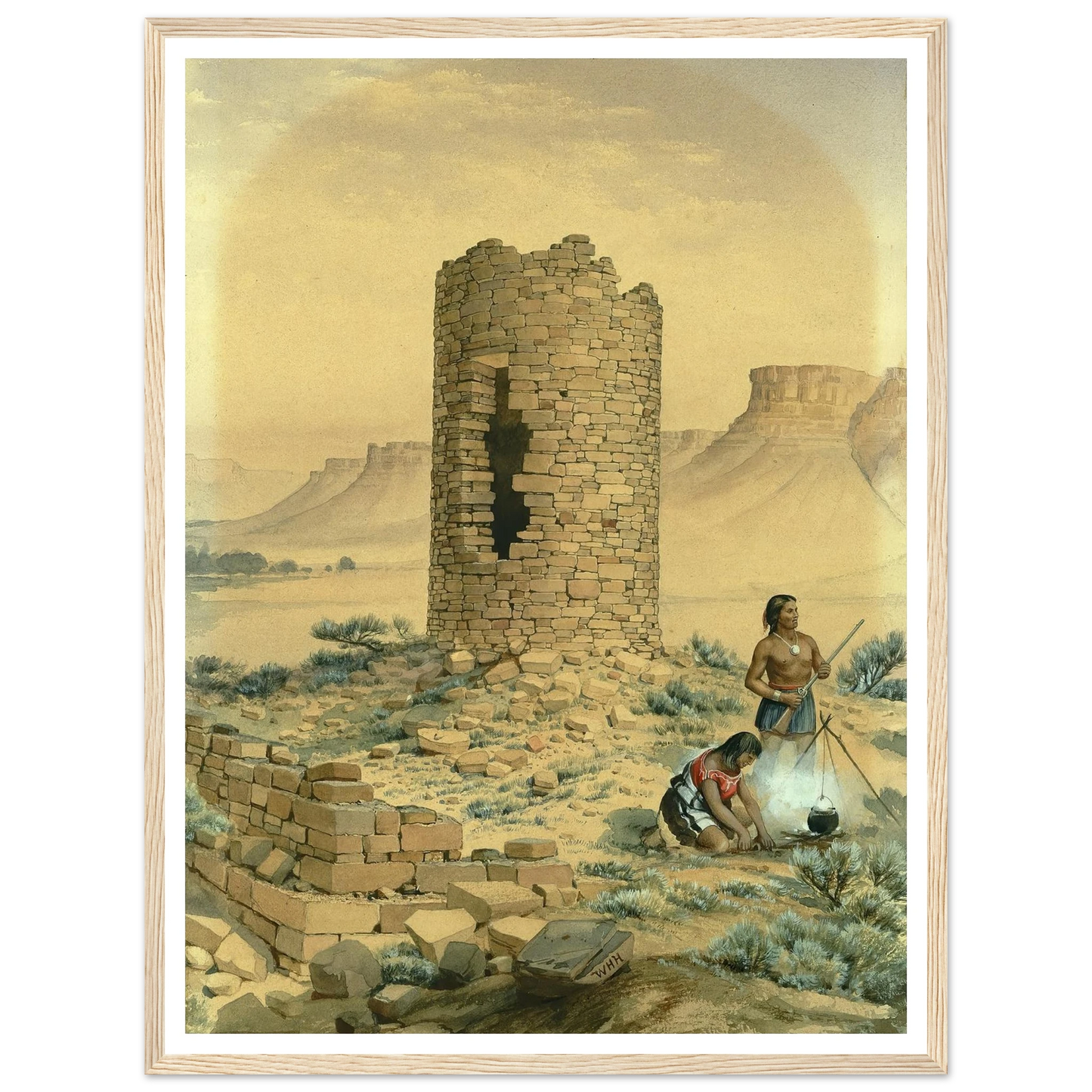 Ancient Stone Round Tower (1875) Art Print | William Henry Holmes - Framed Poster - 30x40 cm / 12x16″ - Black frame