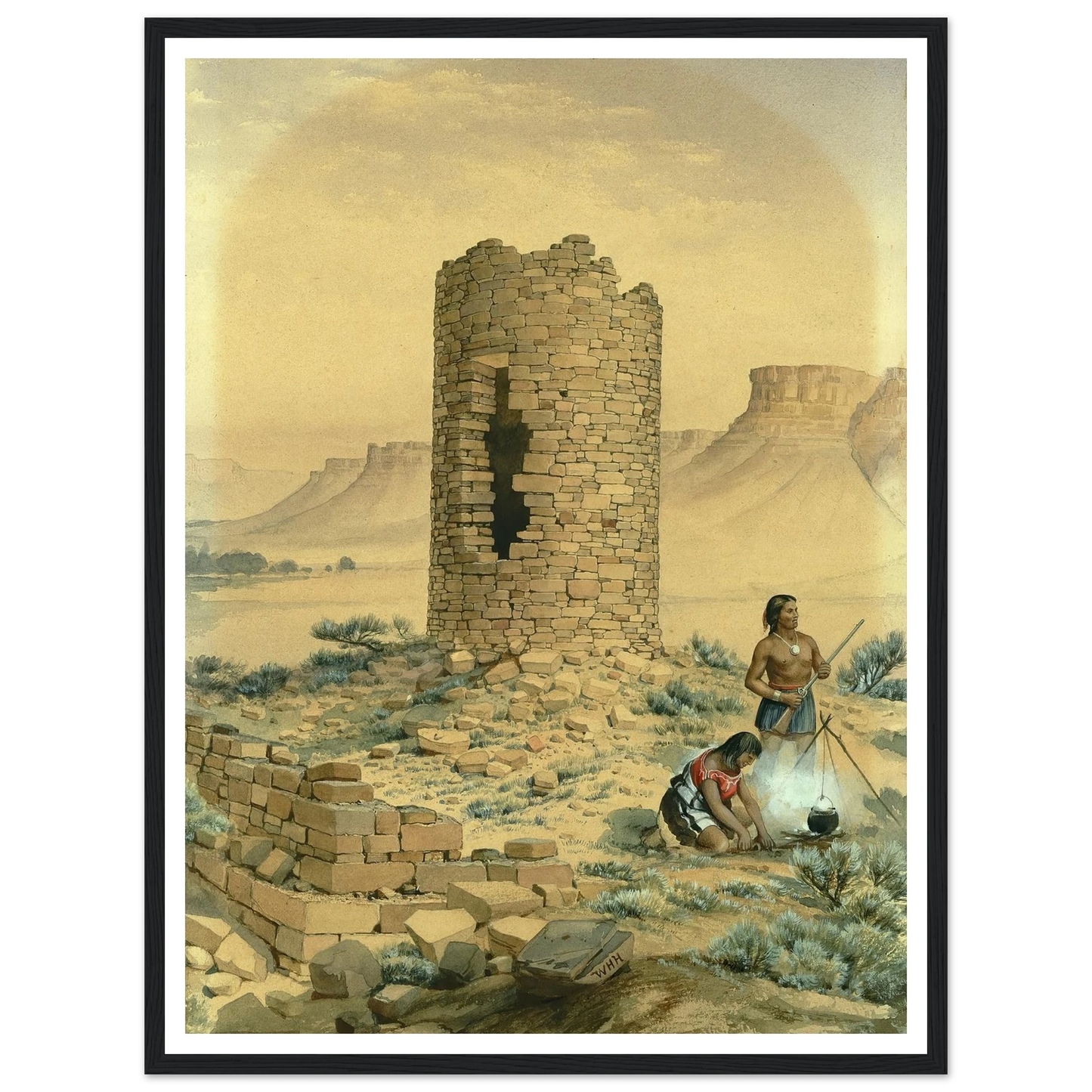 Ancient Stone Round Tower (1875) Art Print | William Henry Holmes - Framed Poster - 30x40 cm / 12x16″ - Black frame