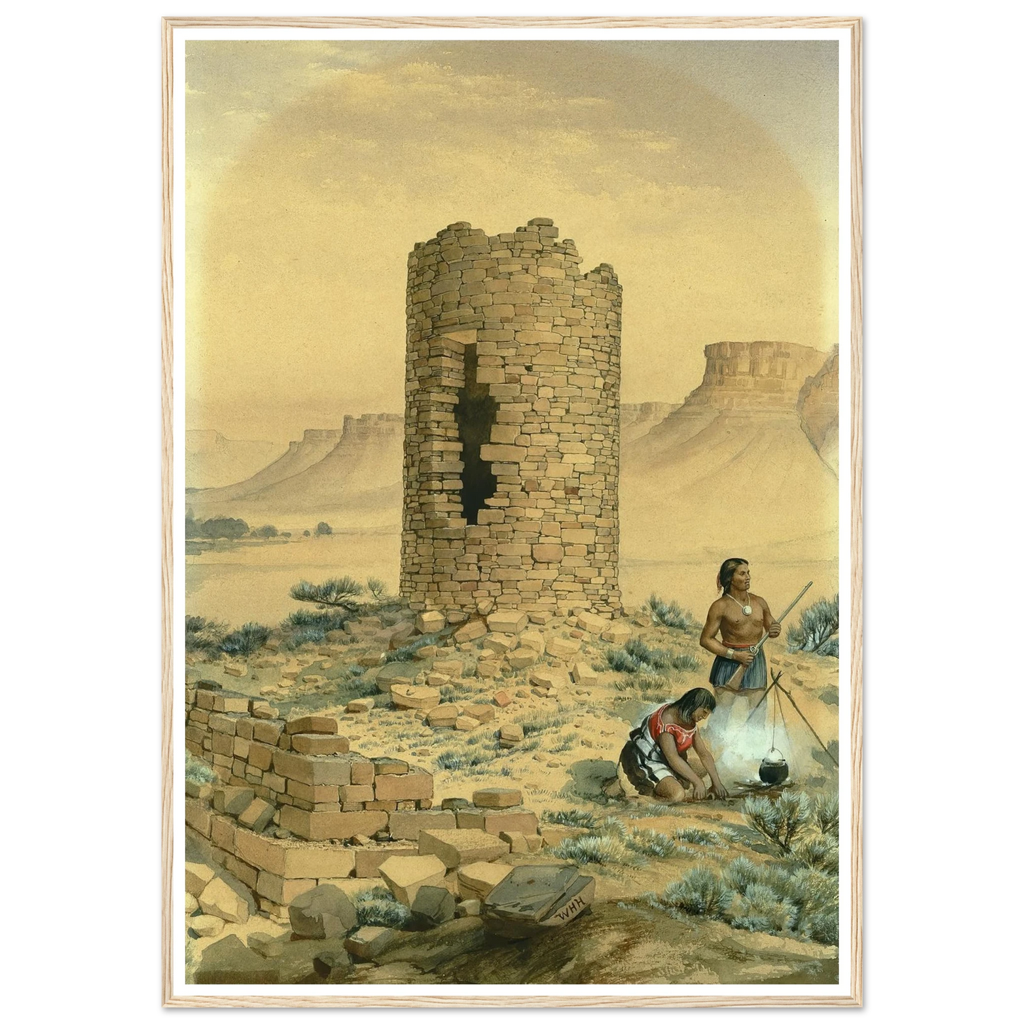 Ancient Stone Round Tower (1875) Art Print | William Henry Holmes - Framed Poster - 30x40 cm / 12x16″ - Black frame