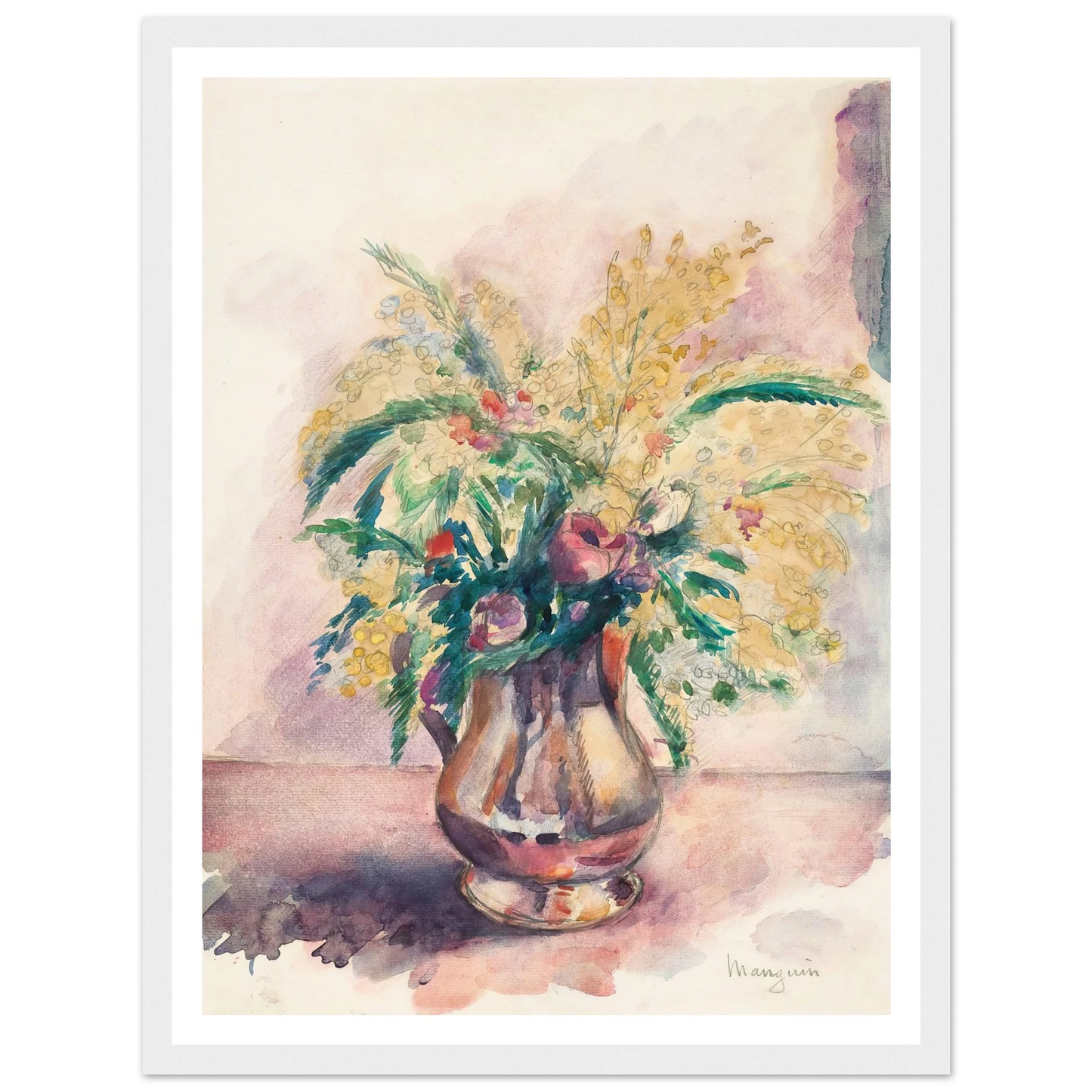 Anémones et mimosas (1943) Art Print | Henri Manguin - Framed Poster - 30x40 cm / 12x16″ - Black frame