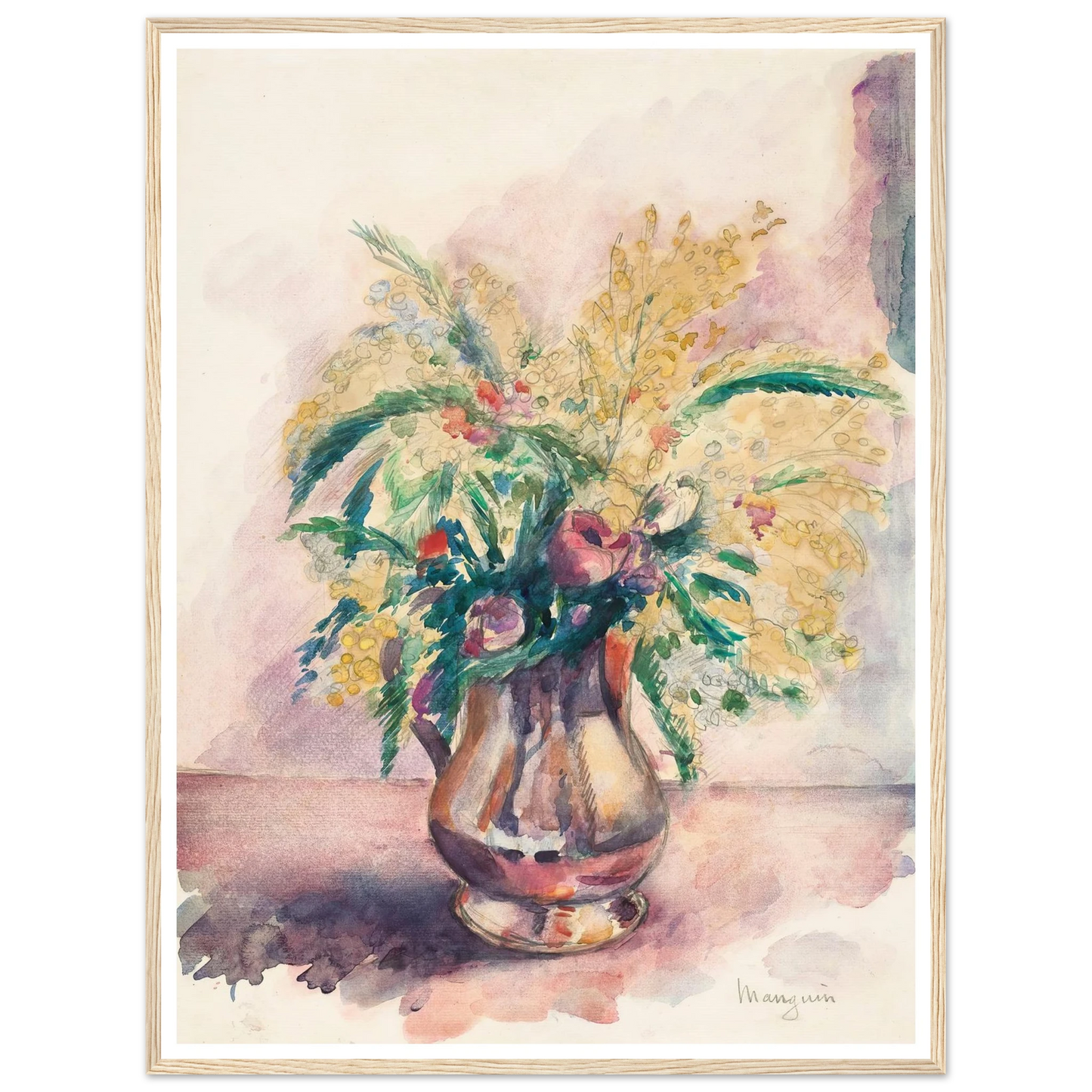 Anémones et mimosas (1943) Art Print | Henri Manguin - Framed Poster - 30x40 cm / 12x16″ - Black frame