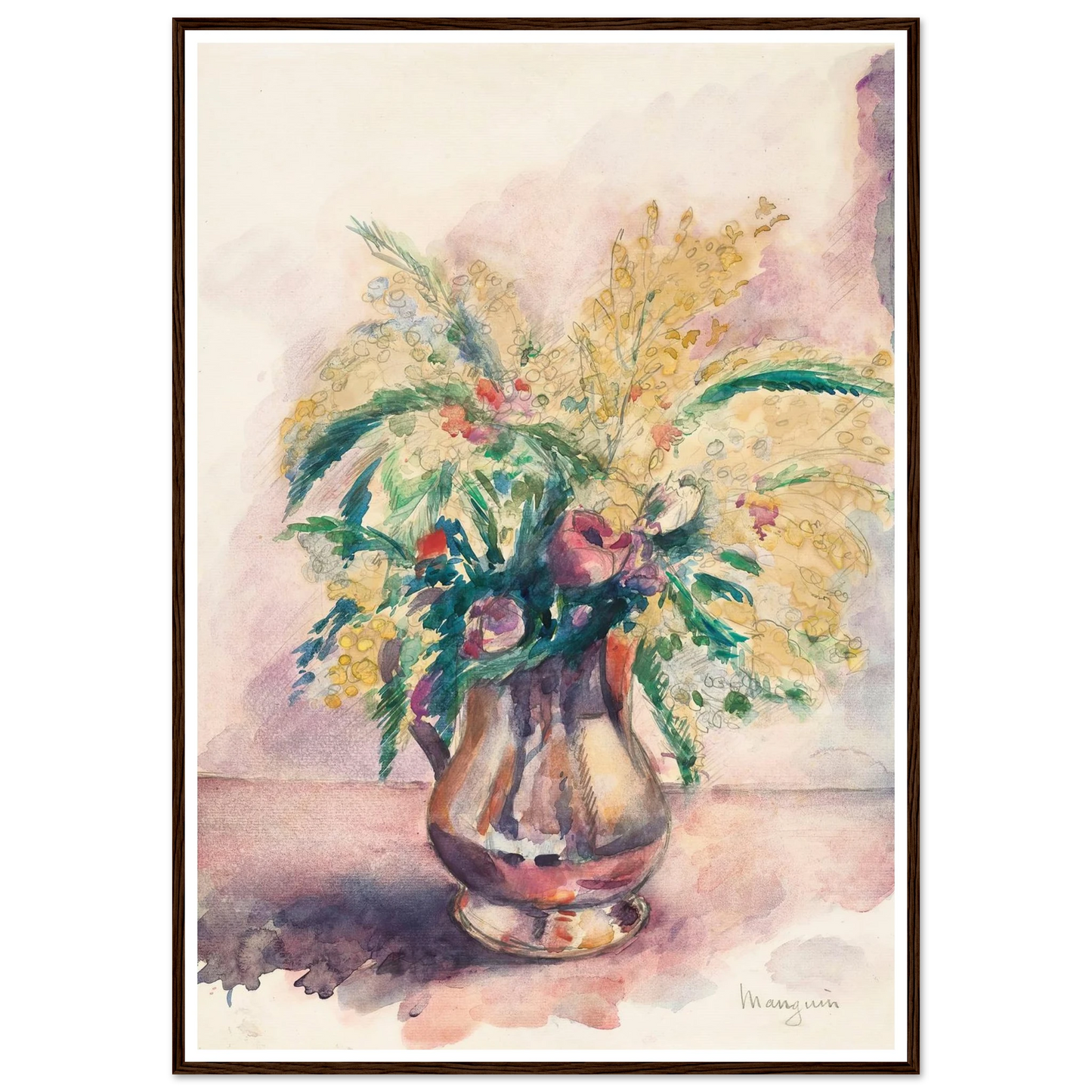 Anémones et mimosas (1943) Art Print | Henri Manguin - Framed Poster - 30x40 cm / 12x16″ - Black frame