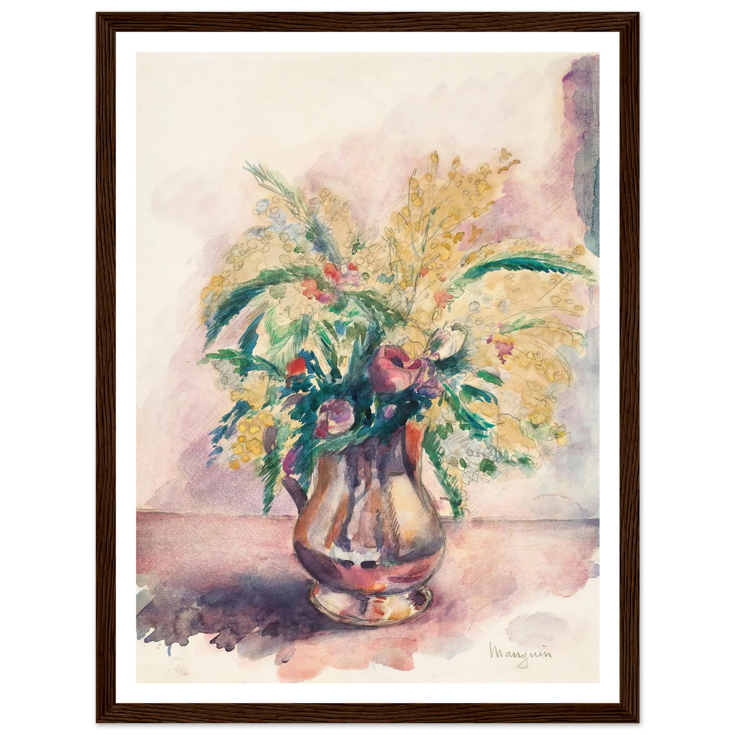 Anémones et mimosas (1943) Art Print | Henri Manguin - Framed Poster - 30x40 cm / 12x16″ - Black frame